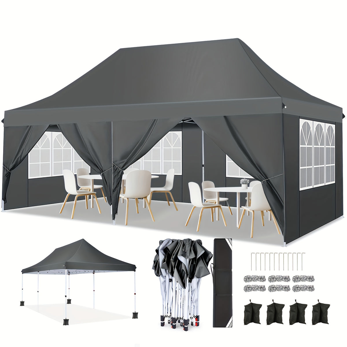 Gazebo pieghevole da giardino, Bianco per giardino e terrazza – vista dettagliata 30