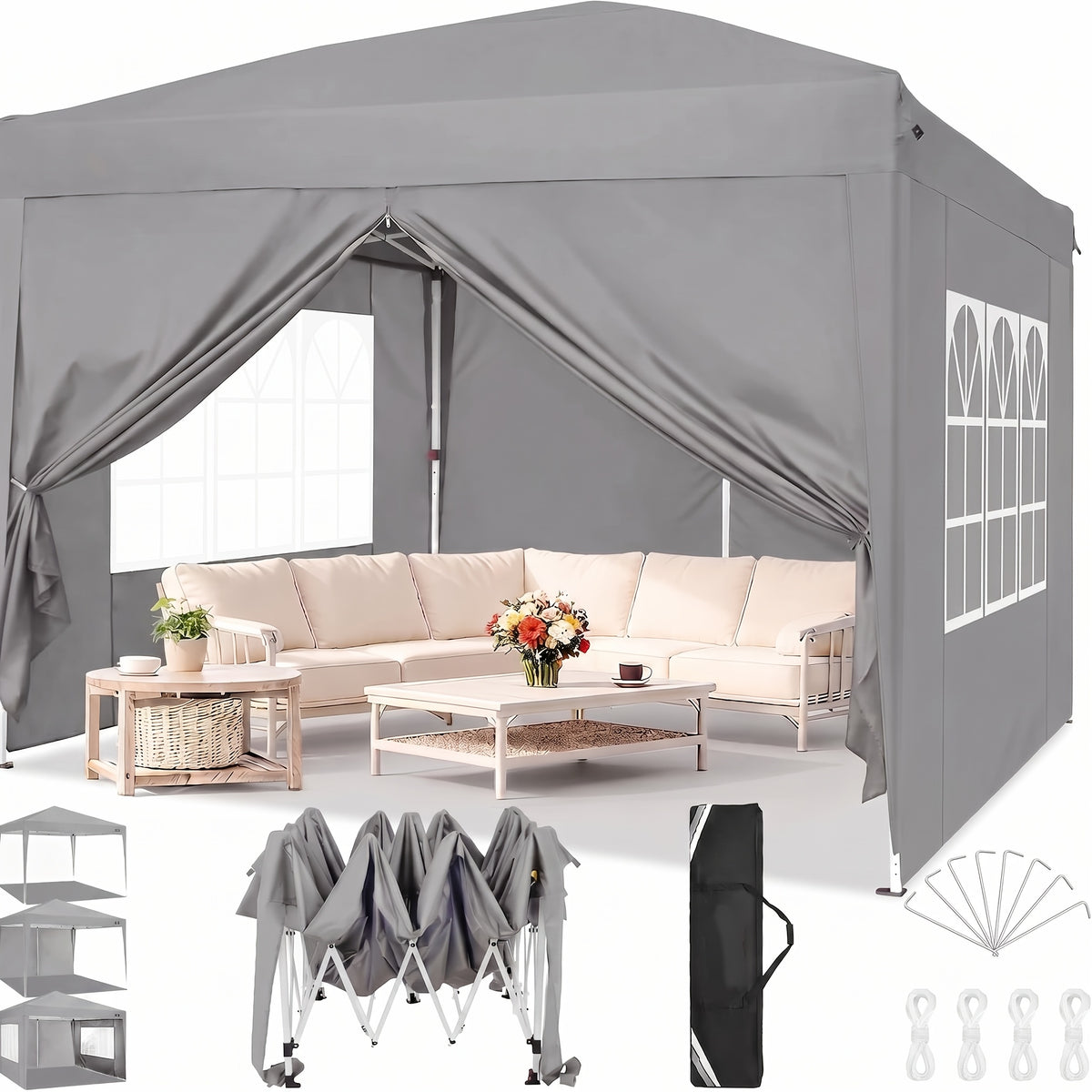 Gazebo pieghevole da giardino, Bianco per giardino e terrazza – vista dettagliata 34