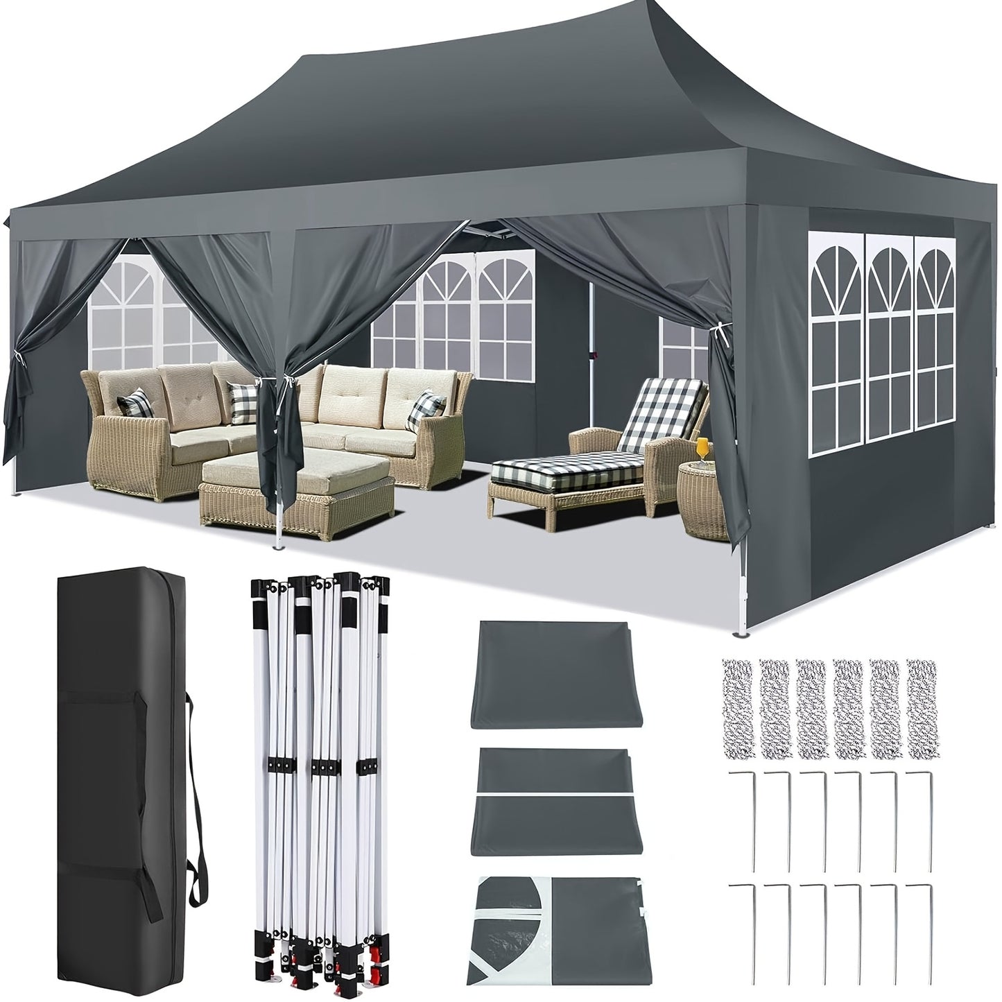 Gazebo pieghevole da giardino, Bianco per giardino e terrazza – vista dettagliata 44