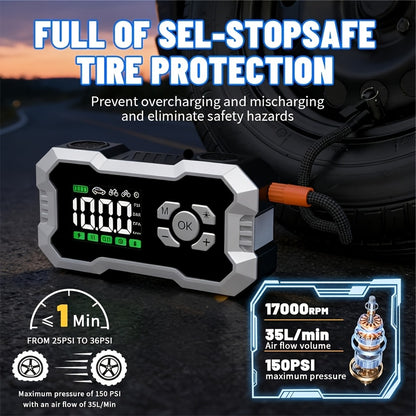 Gonfiatore portatile per pneumatici, Avviatore Batteria Auto Portatile 150PSL per auto – vista dettagliata 5