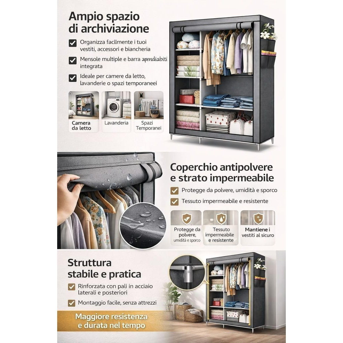 Guardaroba portatile, impermeabile per casa e ripostiglio – vista dettagliata 4