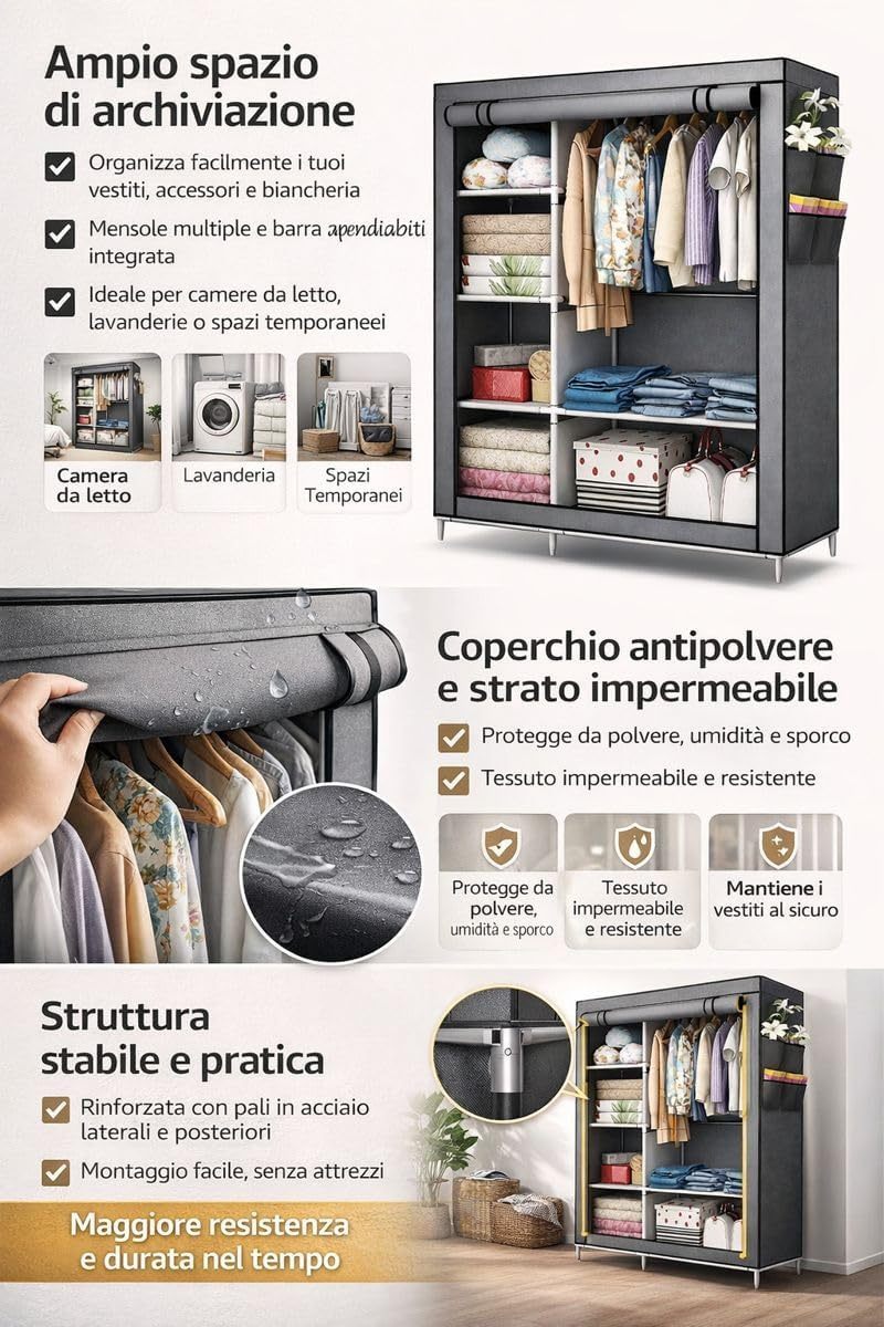 Guardaroba portatile, impermeabile per casa e ripostiglio – vista dettagliata 9