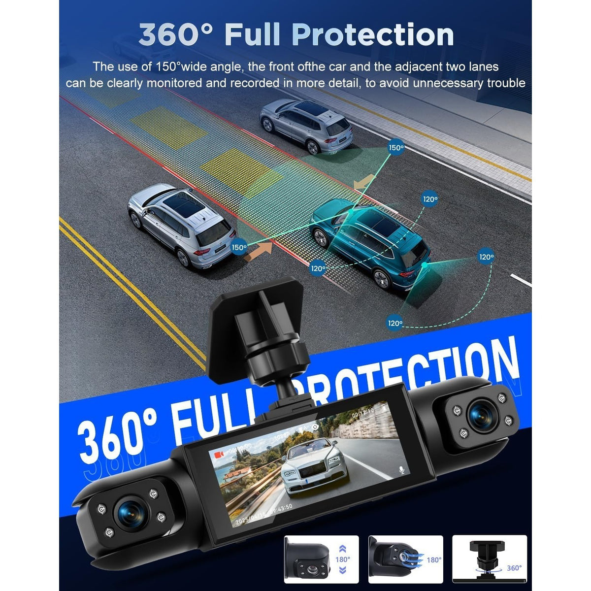 Kit Telecamera da cruscotto PODOFO, rotazione 360° per casa e viaggio – vista dettagliata 7
