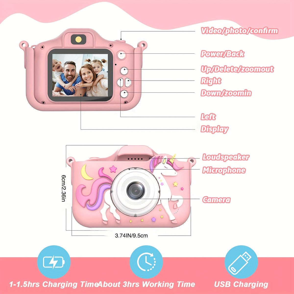 Macchina Fotografica Giocattolo Cartone Animato, 32G per veicolo e viaggio – vista dettagliata 6