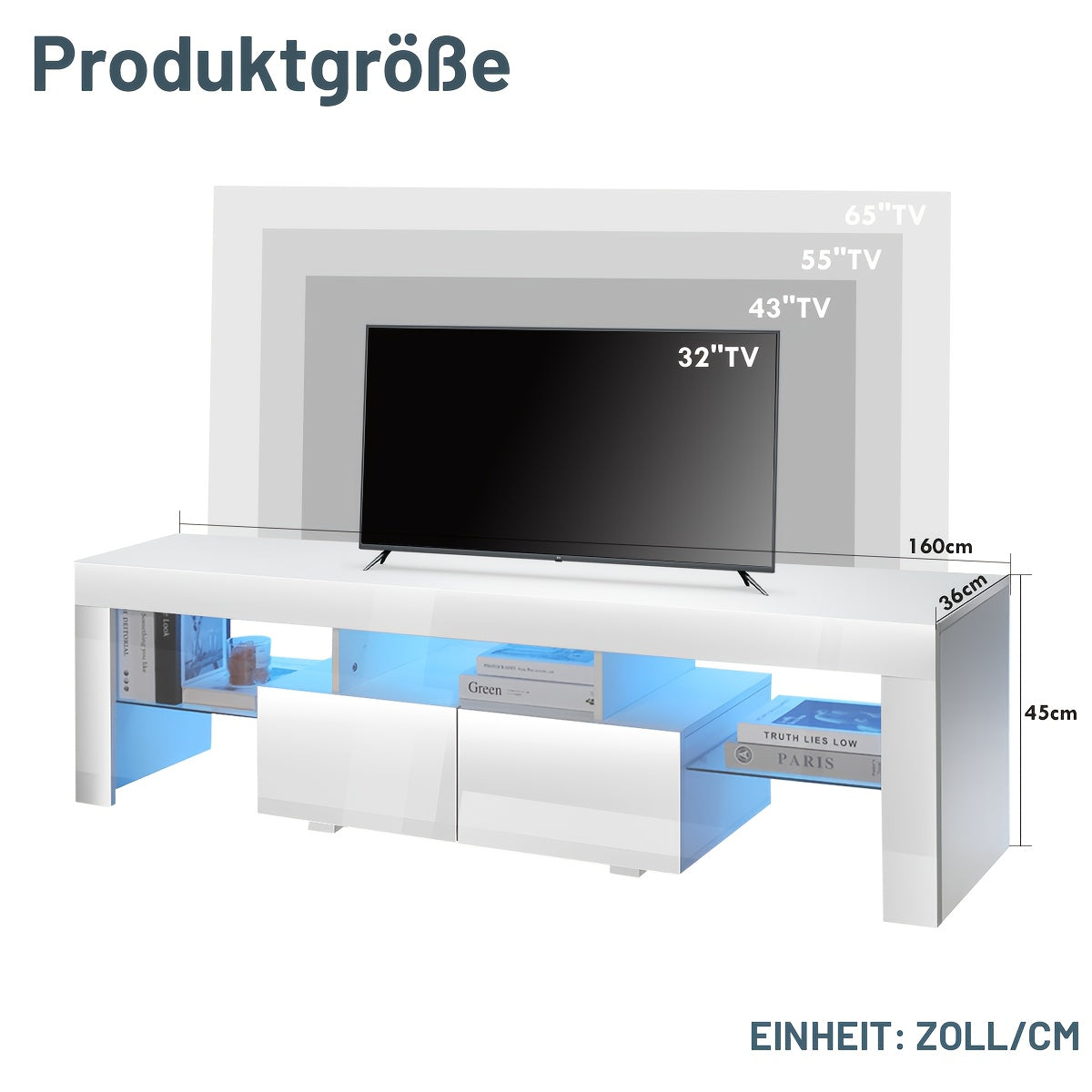 Mobile TV LED lucido, illuminazione LED per soggiorno e casa – vista dettagliata 3