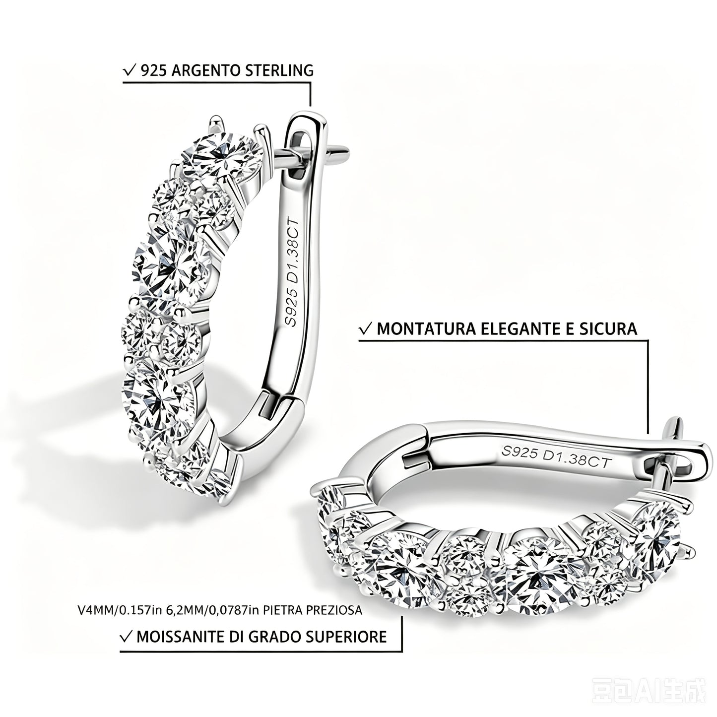 Orecchini, 1.2G per donna e zirconia intarsiate – vista dettagliata 6