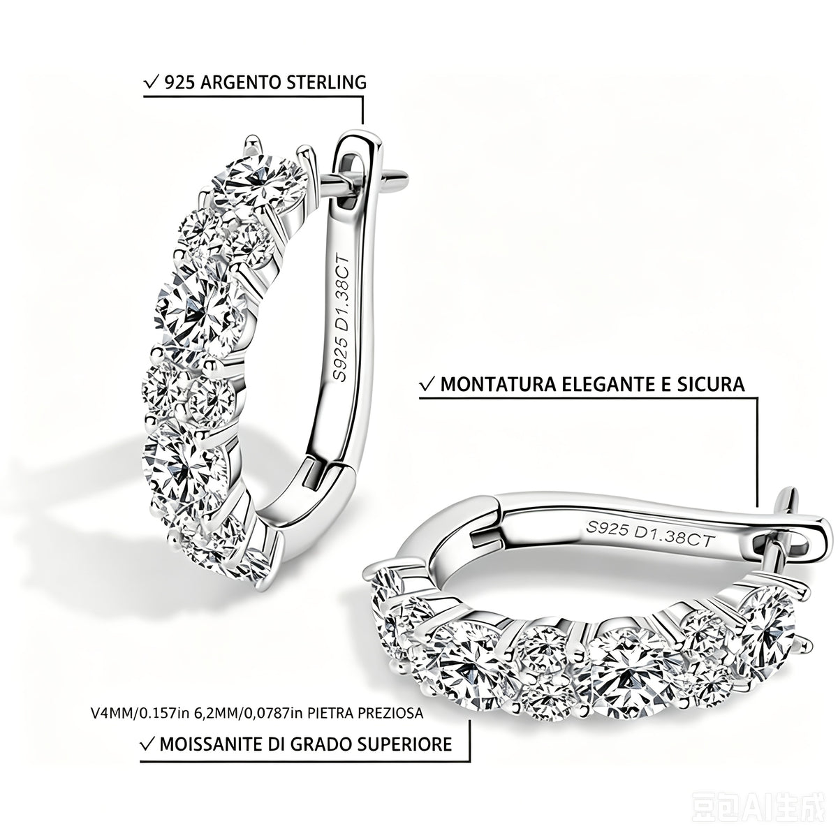 Orecchini, 1.2G per donna e zirconia intarsiate – vista dettagliata 6