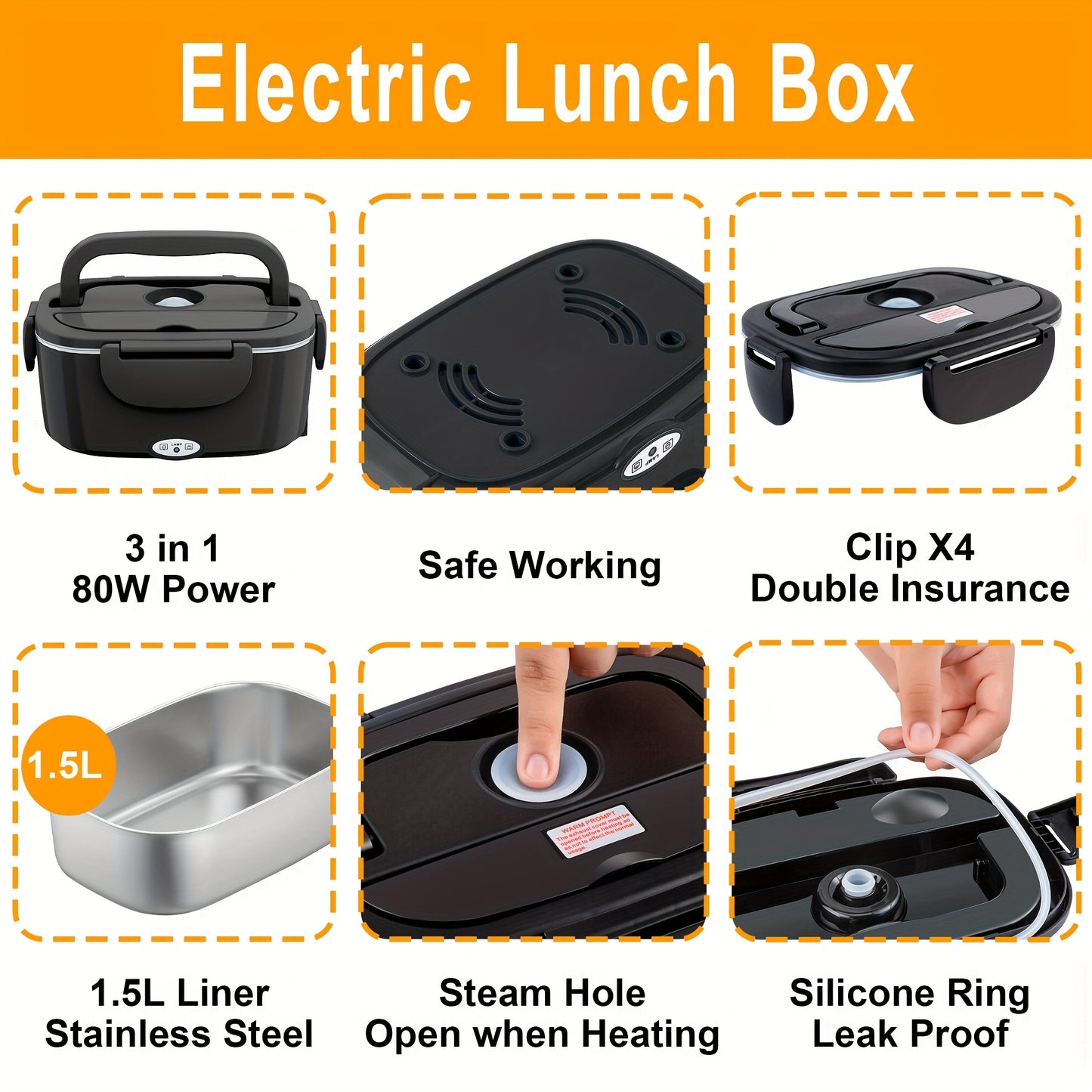 Portapranzo elettrico, 1,5L per zona pranzo e cucina – vista dettagliata 3