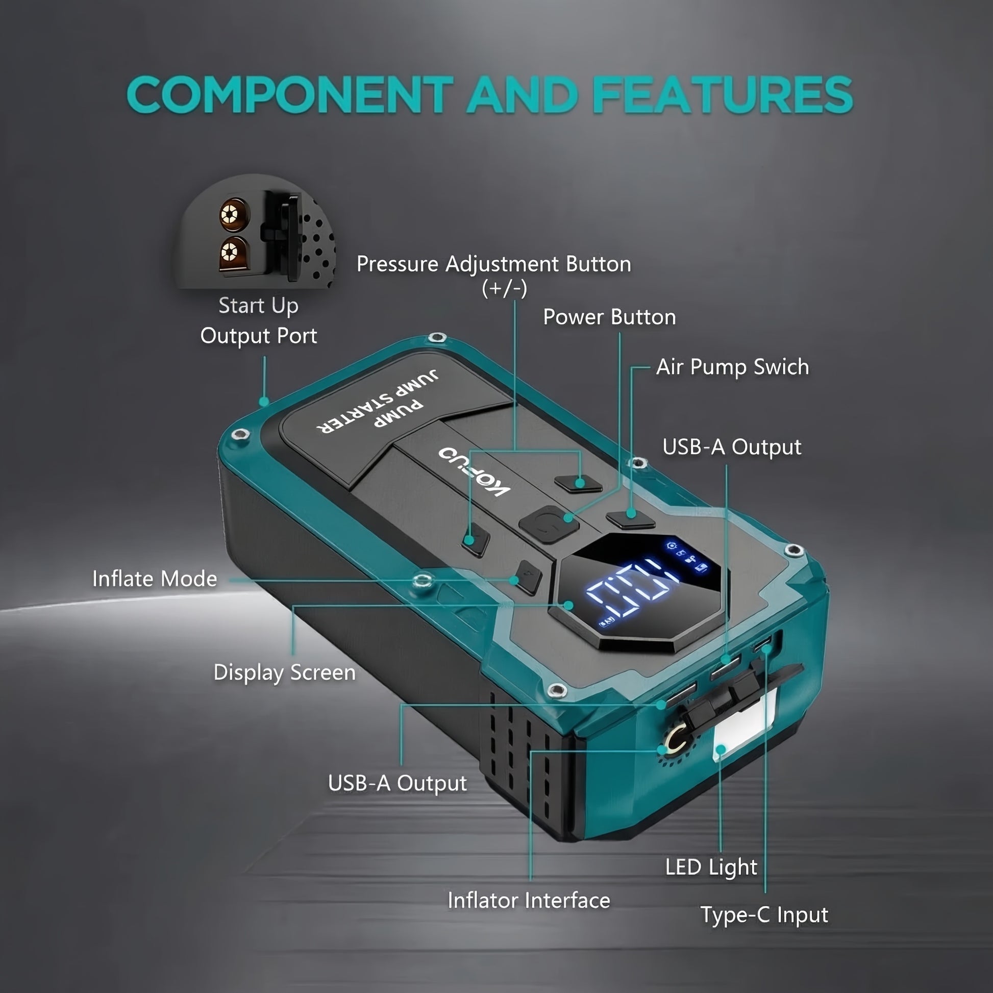 Power bank, Avviamento 7000A per auto – vista dettagliata 2