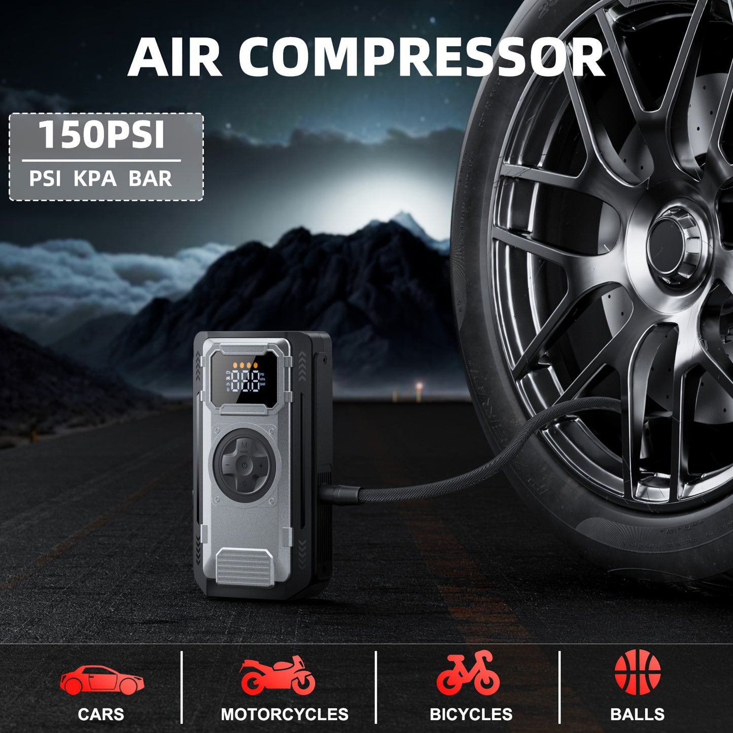 Power bank, gonfiapneumatici da 150PSI per auto – vista dettagliata 3