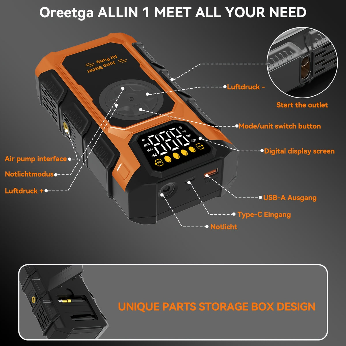 Power bank, V2 Arancione per bicicletta – vista dettagliata 8