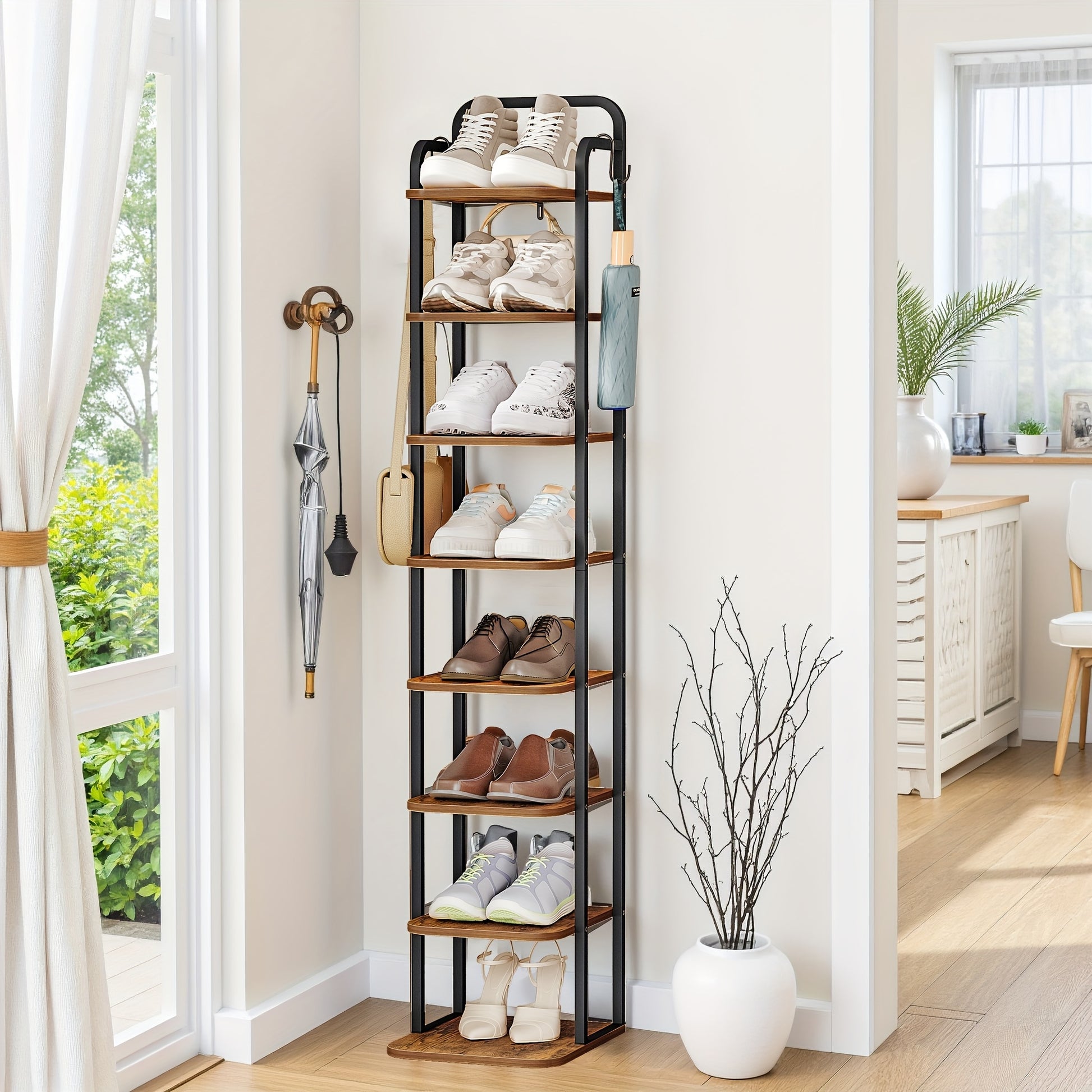 Rack per scarpe verticale, Marrone ruggine e nero per viaggio e veicolo – vista principale