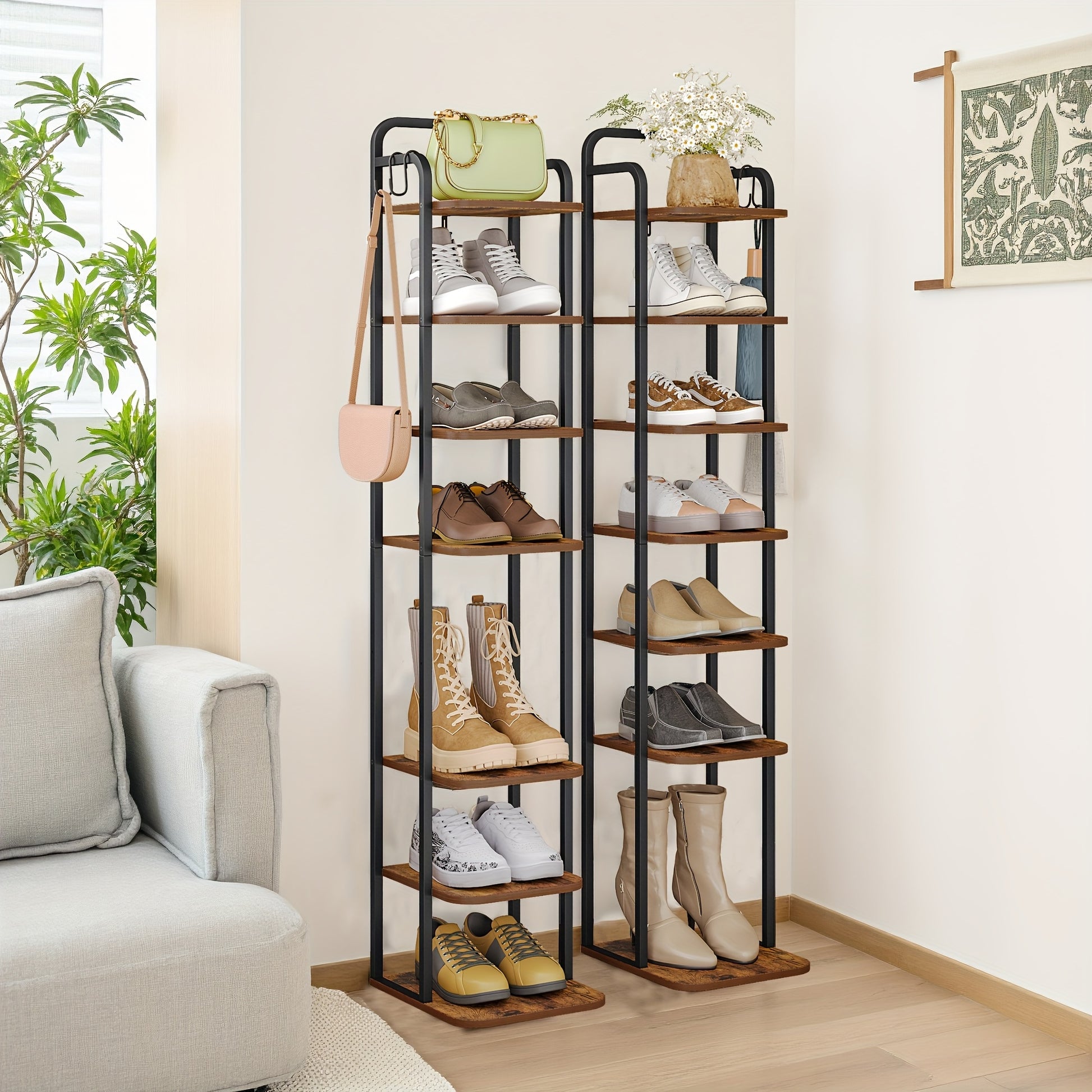 Rack per scarpe verticale, Marrone ruggine e nero per viaggio e veicolo – vista dettagliata 2