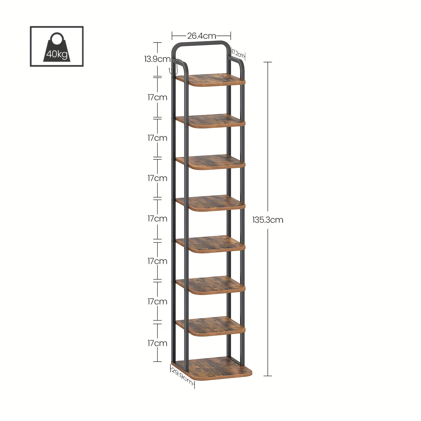 Rack per scarpe verticale, Marrone ruggine e nero per viaggio e veicolo – vista dettagliata 3