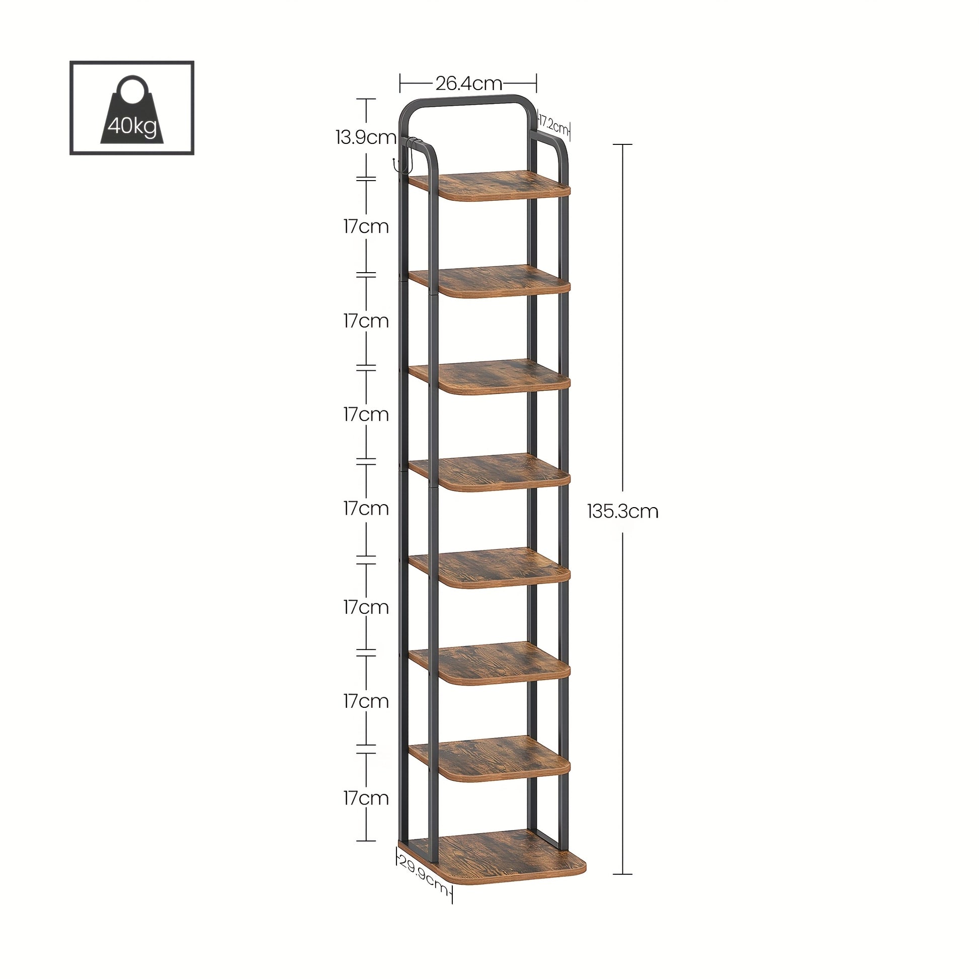 Rack per scarpe verticale, Marrone ruggine e nero per viaggio e veicolo – vista dettagliata 3