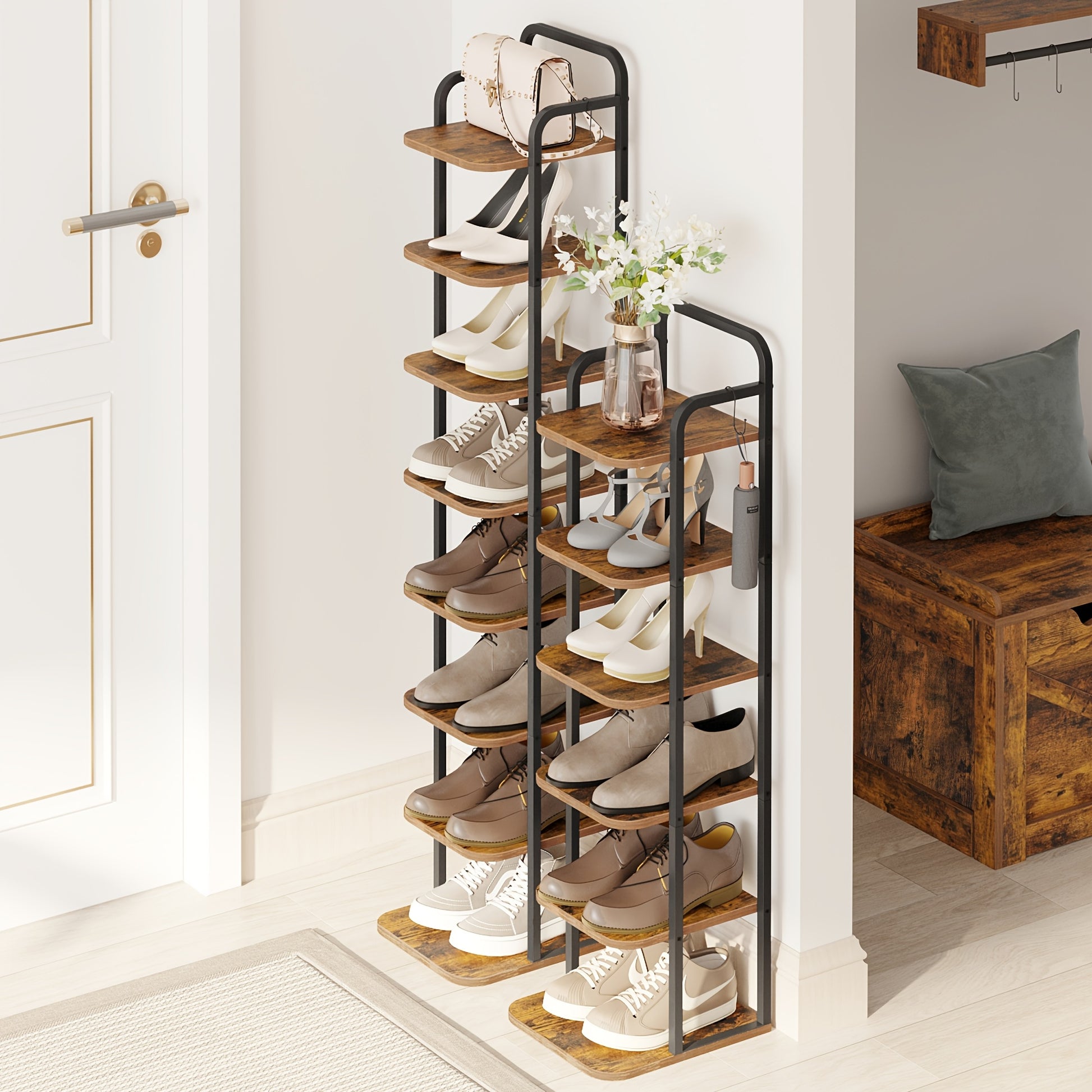 Rack per scarpe verticale, Marrone ruggine e nero per viaggio e veicolo – vista dettagliata 4