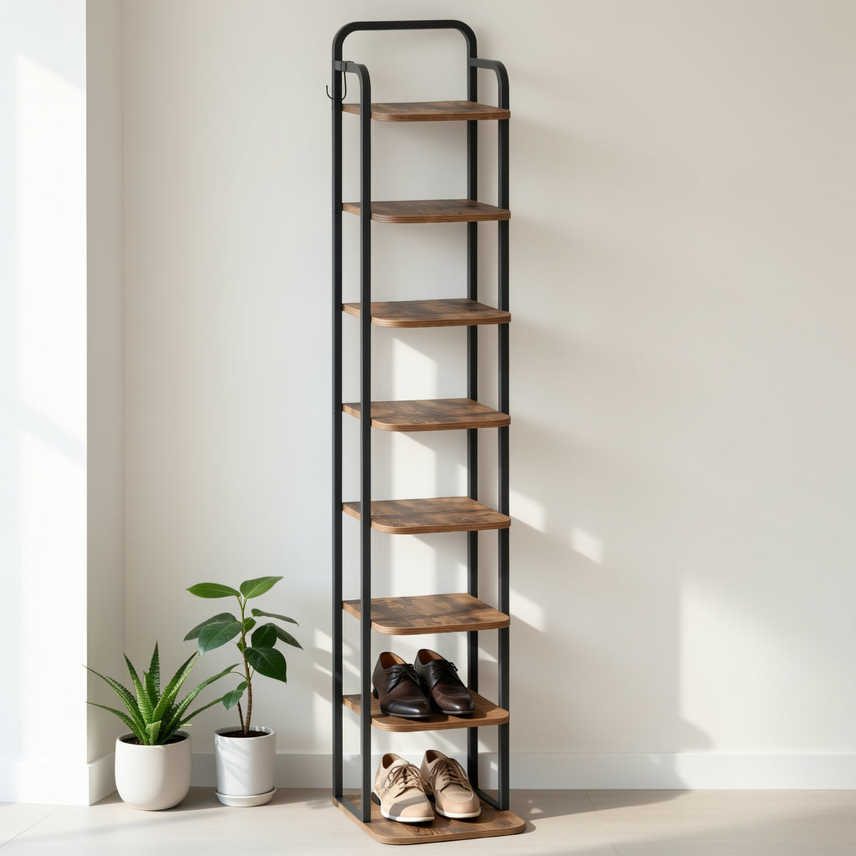 Rack per scarpe verticale, Marrone ruggine e nero per viaggio e veicolo – vista dettagliata 6