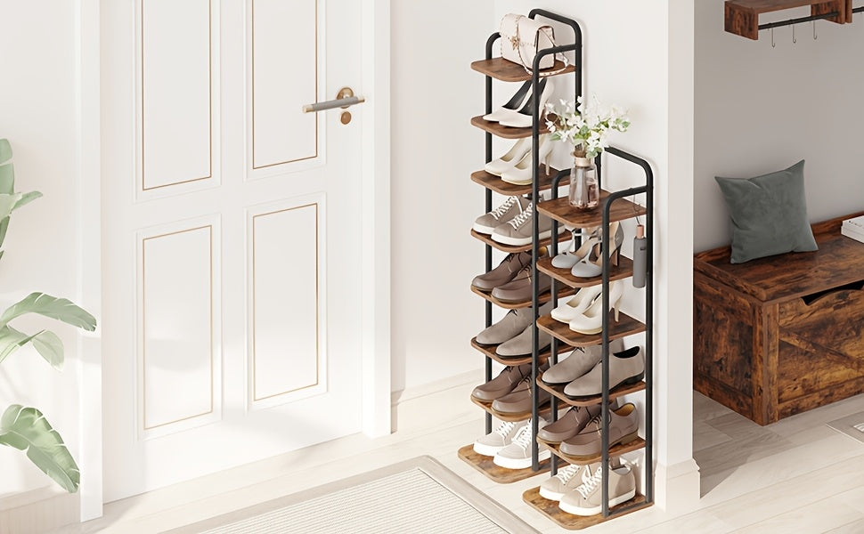 Rack per scarpe verticale, Marrone ruggine e nero per viaggio e veicolo – vista dettagliata 10