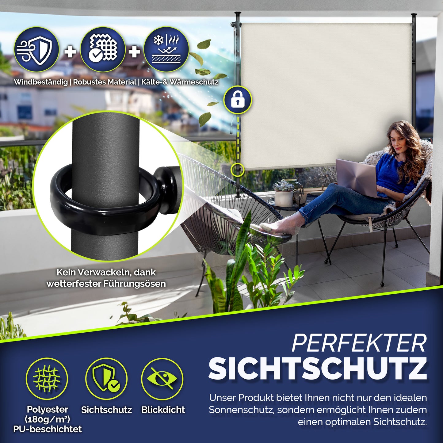 Schermo frangivista, Beige per giardino – vista dettagliata 37