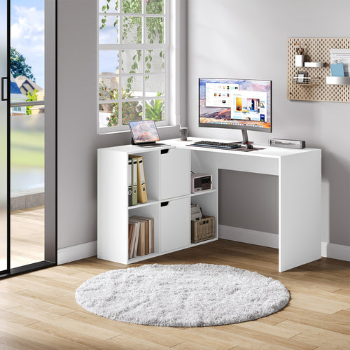 Scrivania angolare, Bianco per smart working e ufficio – vista principale