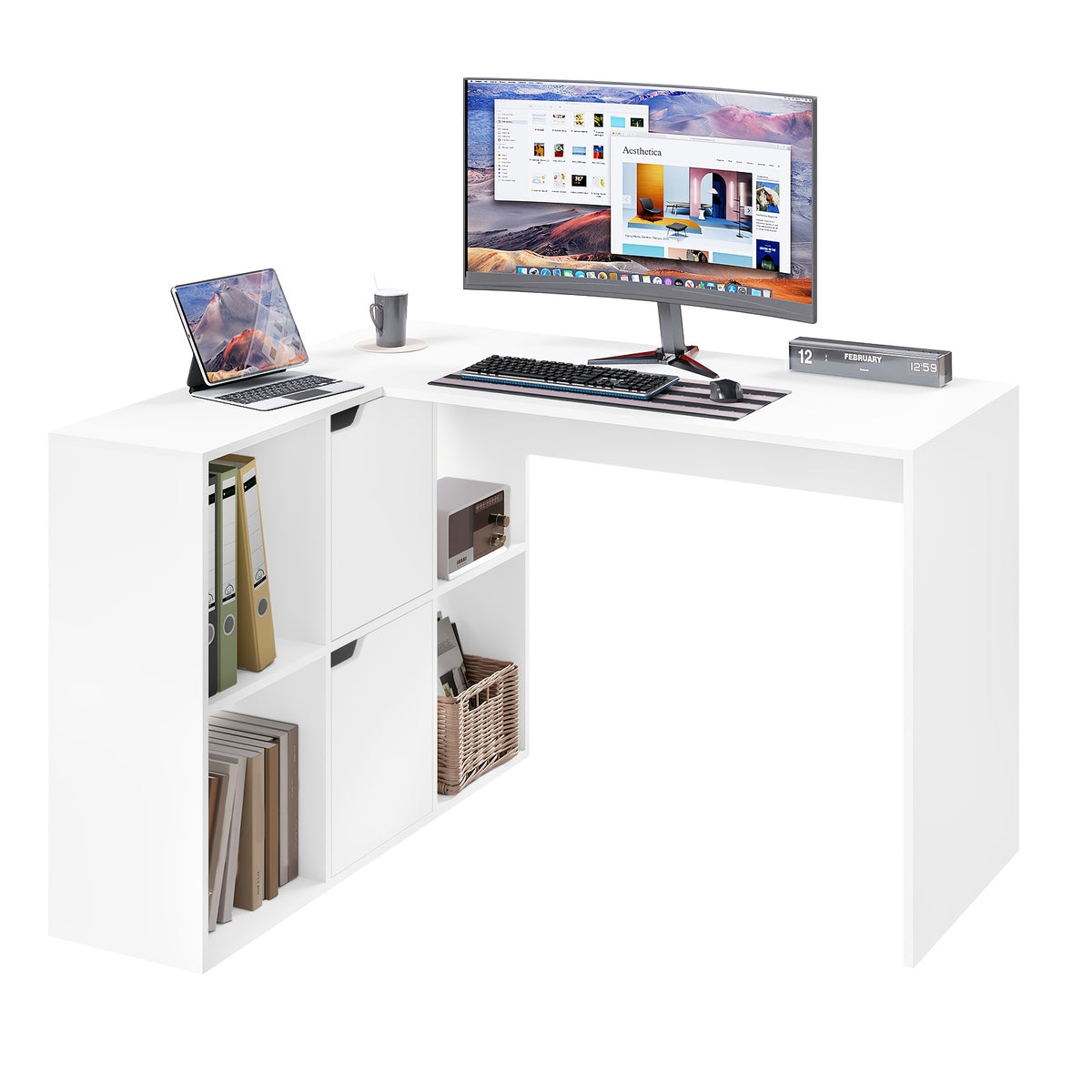 Scrivania angolare, Bianco per smart working e ufficio – vista dettagliata 4
