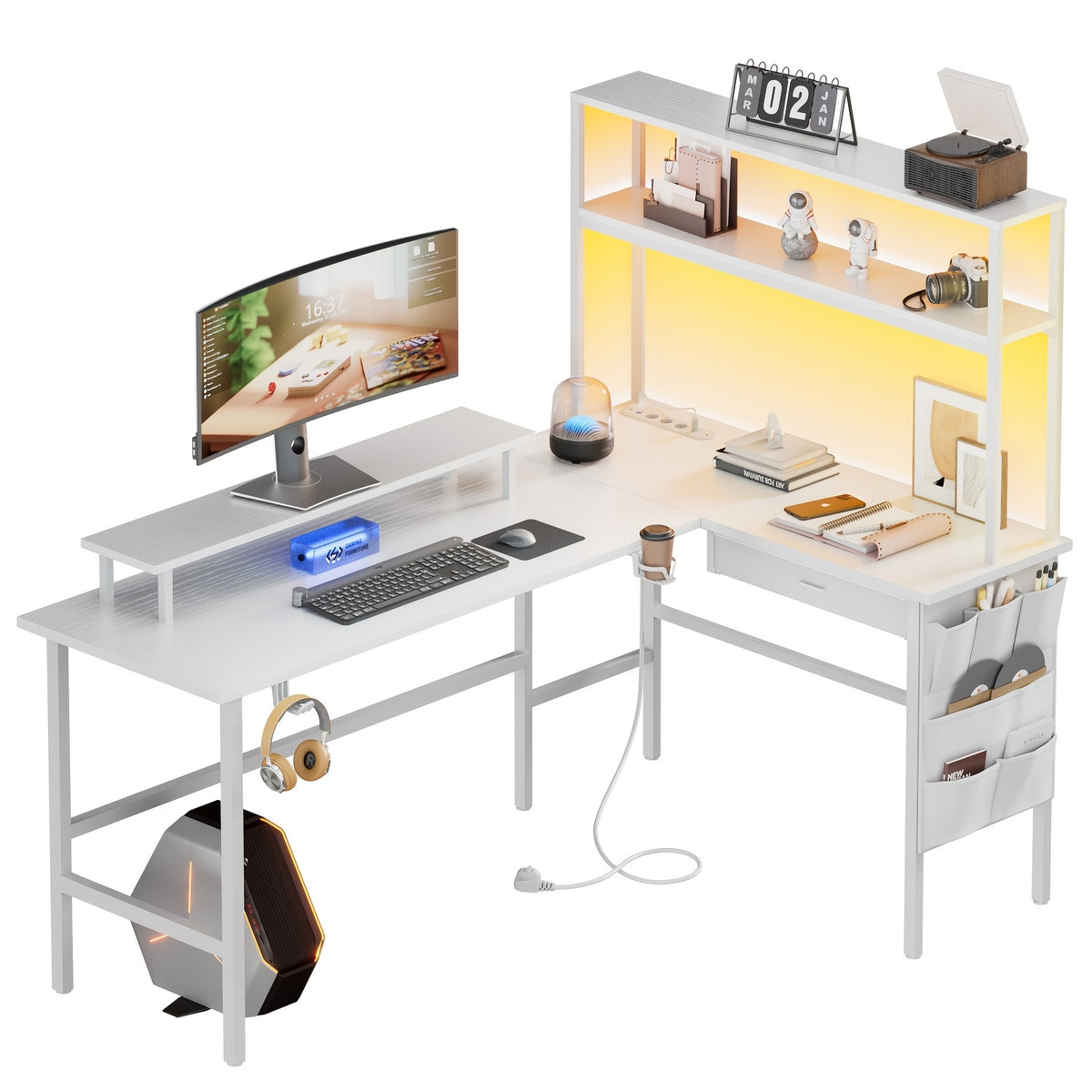 Scrivania angolare, illuminazione LED per ufficio e smart working – vista principale