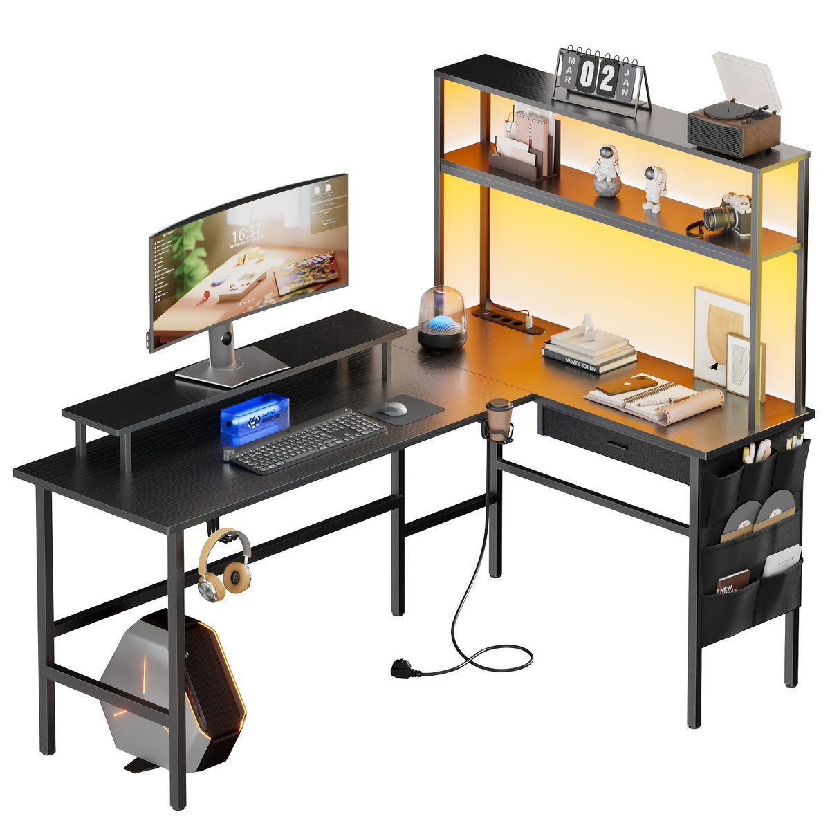 Scrivania angolare, illuminazione LED per ufficio e smart working – vista dettagliata 4