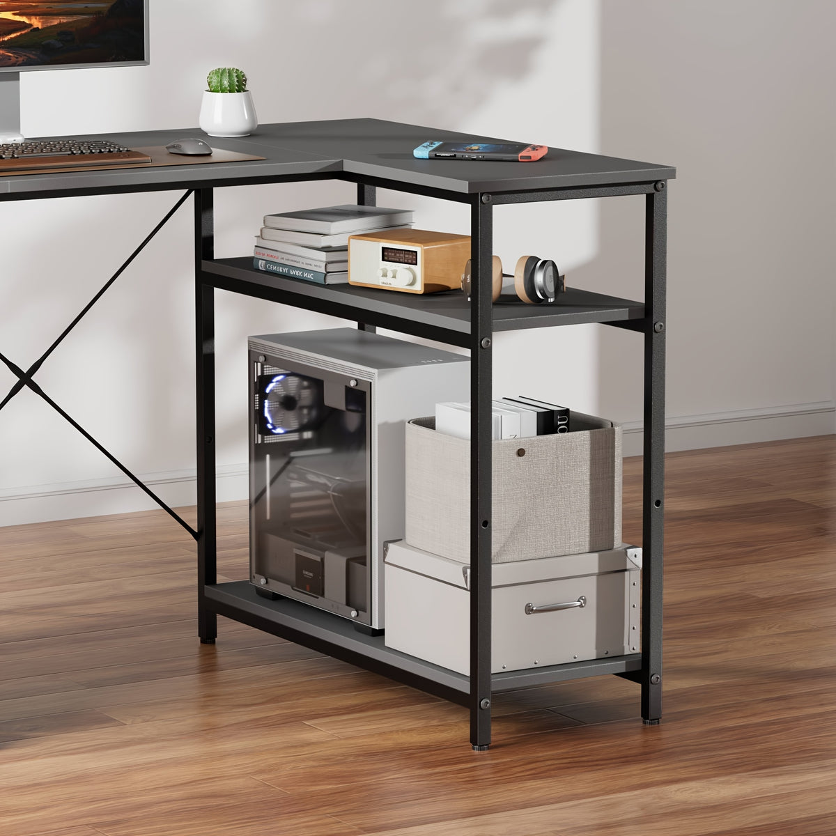 Scrivania angolare, Nero per smart working e ufficio – vista dettagliata 14
