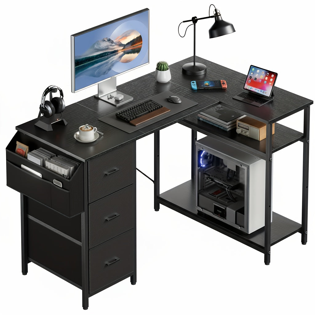Scrivania angolare, Nero per smart working e ufficio – vista dettagliata 21