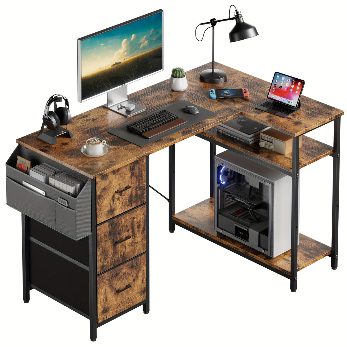 Scrivania angolare, Nero per smart working e ufficio – vista dettagliata 22