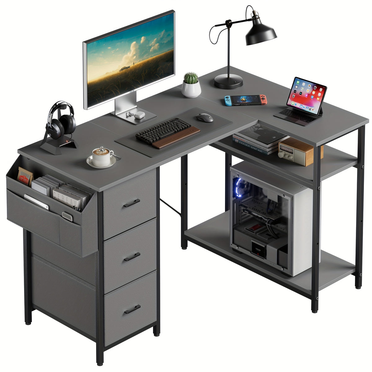 Scrivania angolare, Nero per smart working e ufficio – vista dettagliata 24