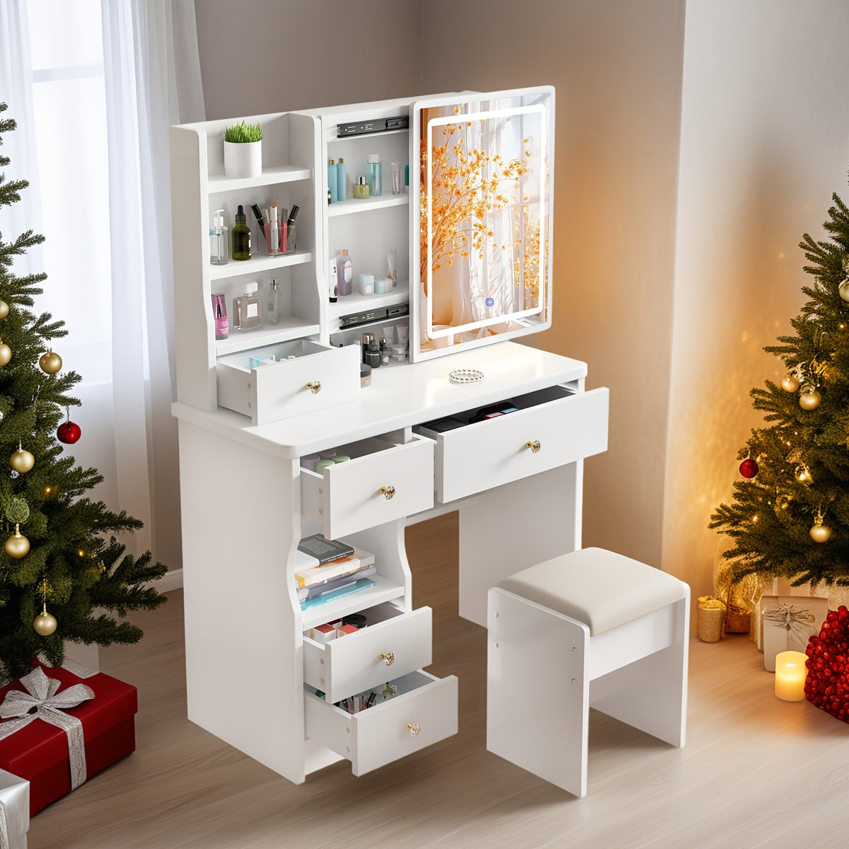 Scrivania per computer, Bianco per smart working e ufficio – vista dettagliata 3
