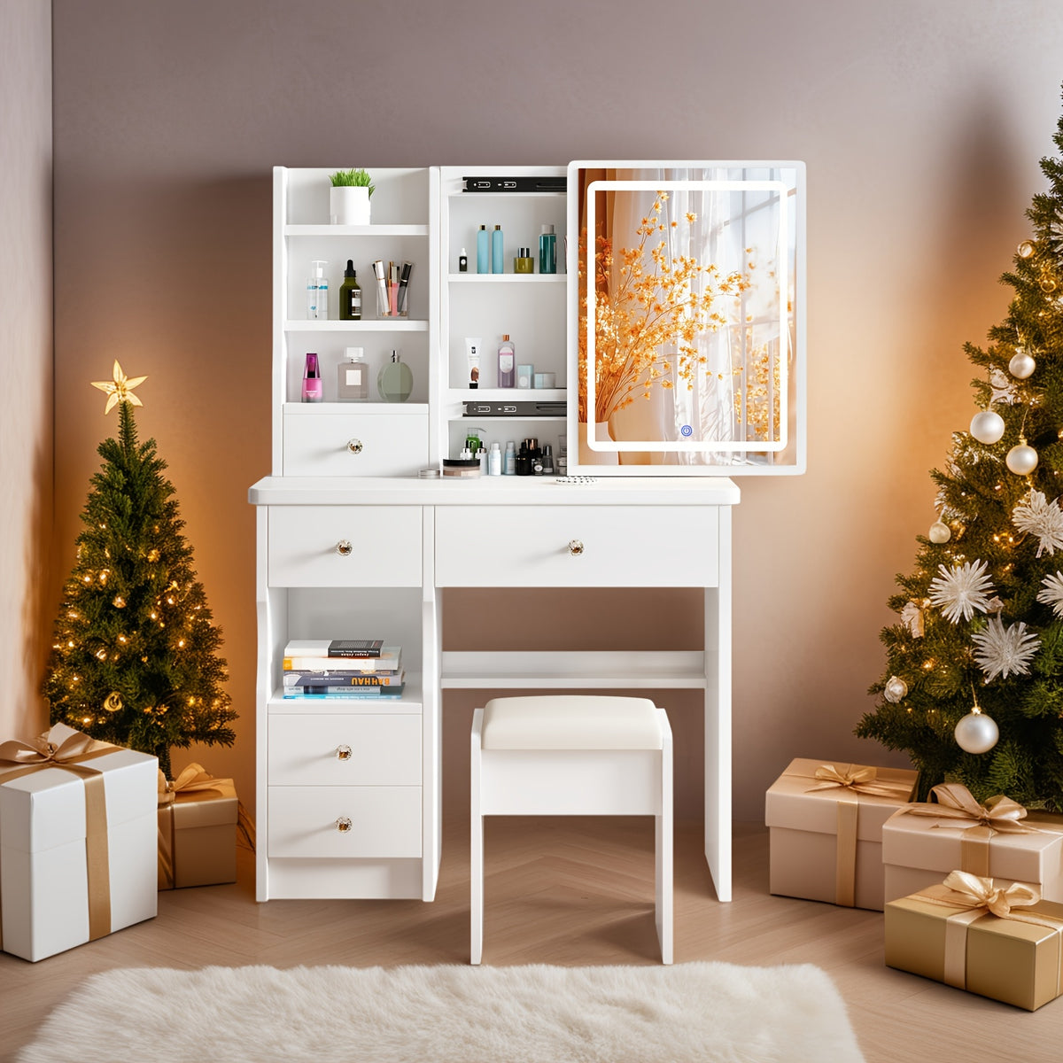 Scrivania per computer, Bianco per smart working e ufficio – vista dettagliata 10