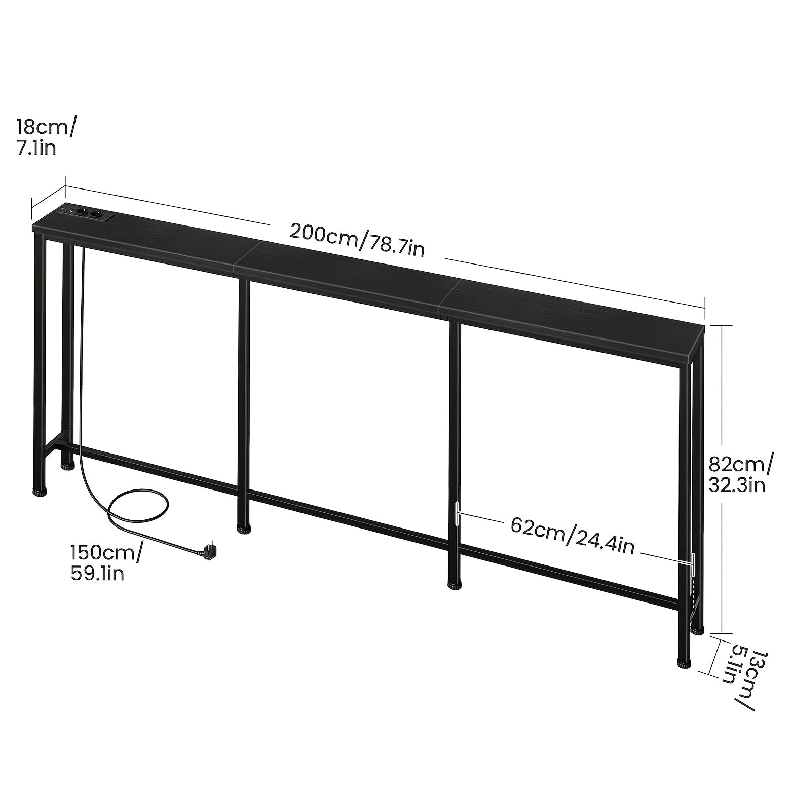 Scrivania per computer, Nero-200 Cm per ufficio – vista dettagliata 13