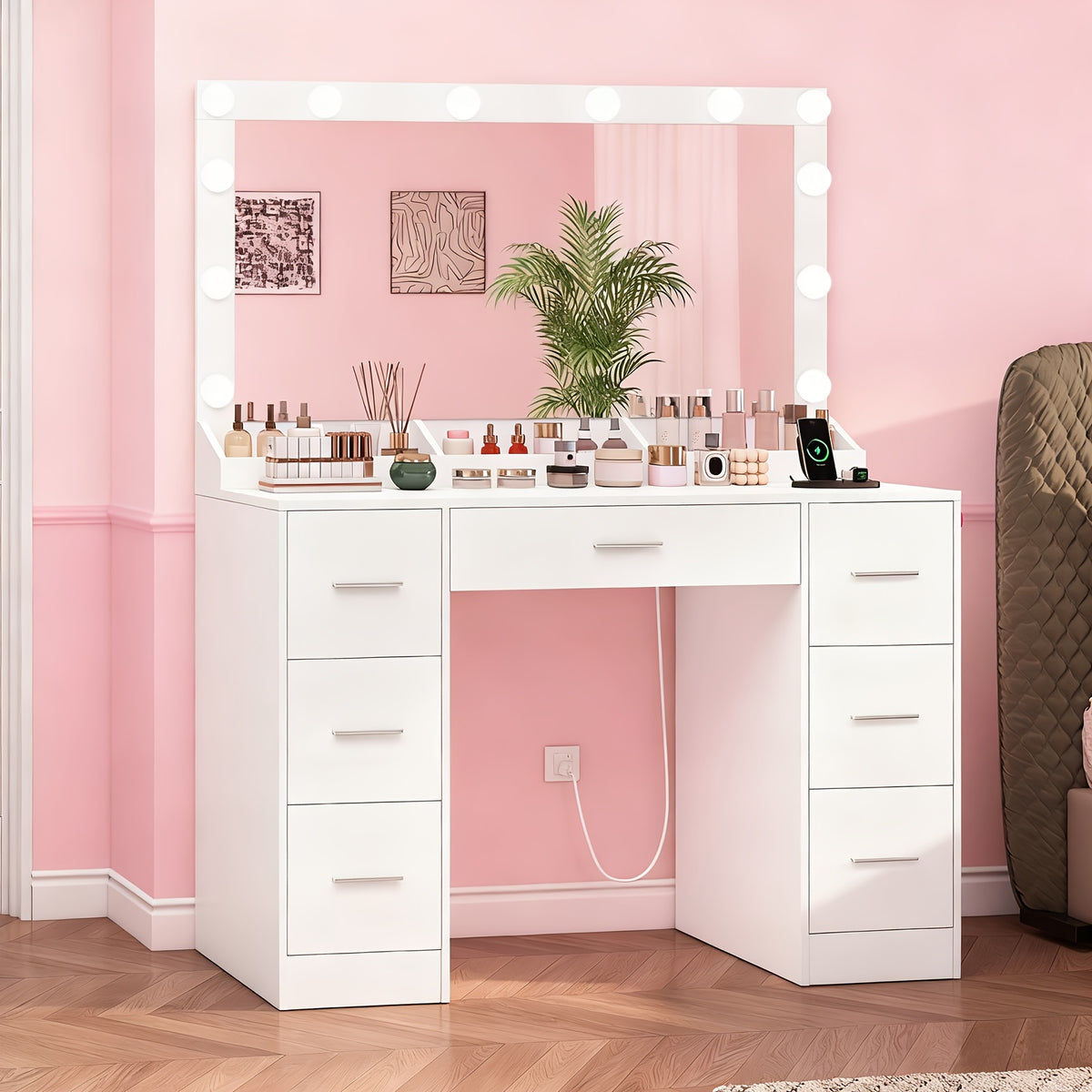 Scrivania per computer, tavolo da trucco con 12 luci LED per ufficio – vista principale