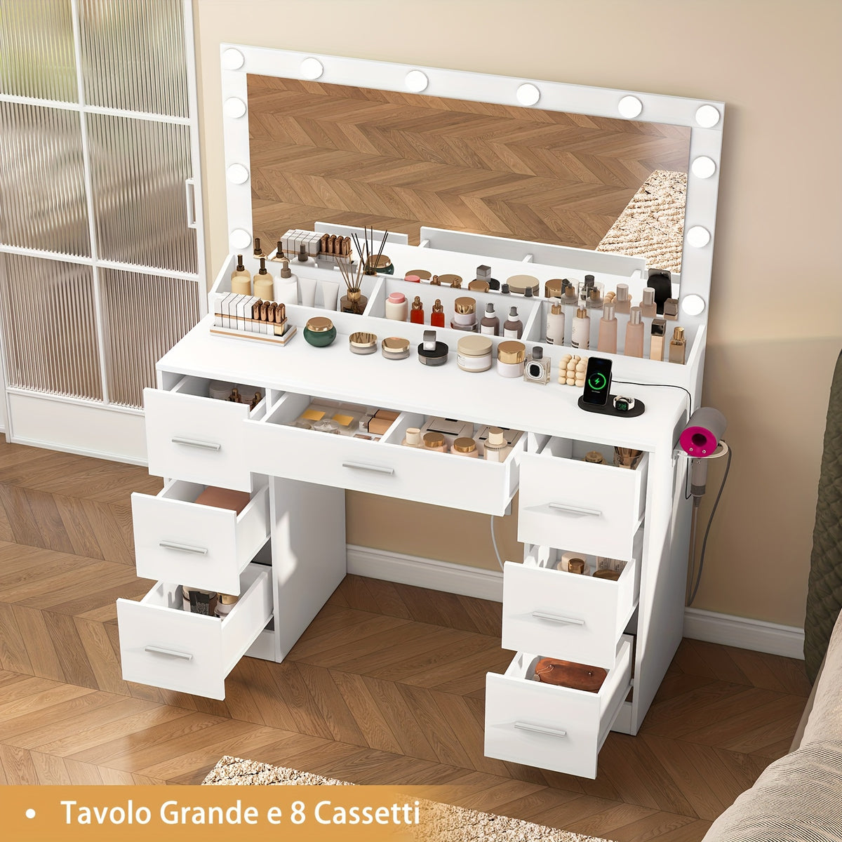 Scrivania per computer, tavolo da trucco con 12 luci LED per ufficio – vista dettagliata 4