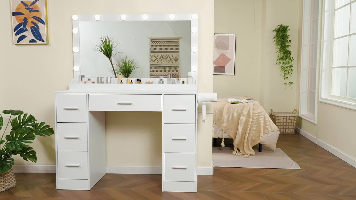 Scrivania per computer, tavolo da trucco con 12 luci LED per ufficio – vista dettagliata 8