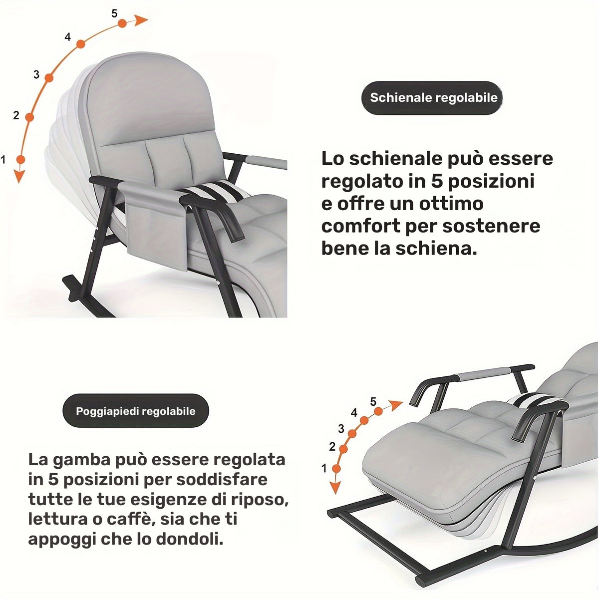 Sedia a dondolo, Grigio per seduta e casa – vista dettagliata 5