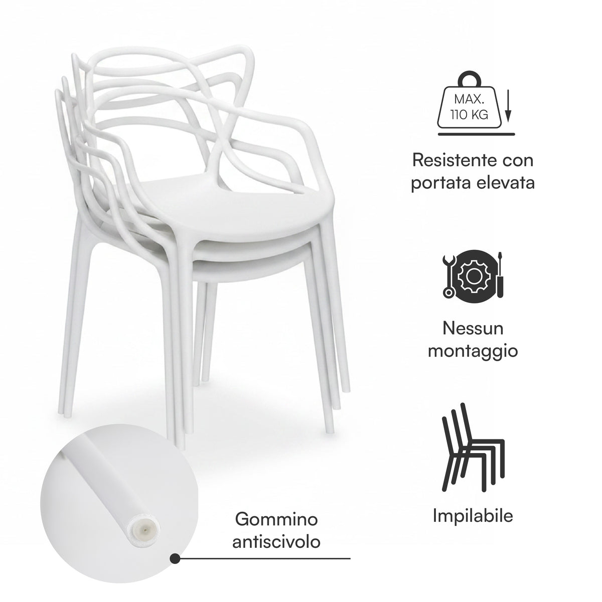 Sedia, BIANCO per seduta – vista dettagliata 26