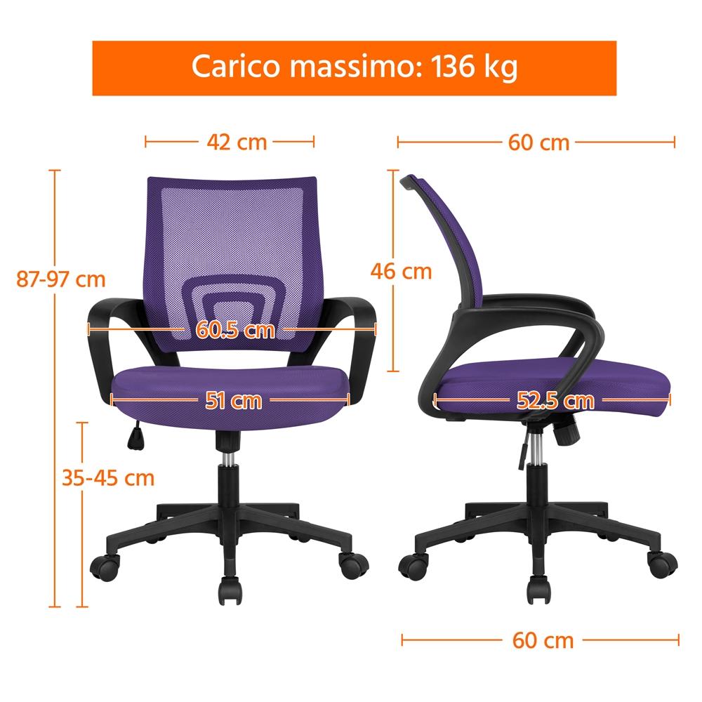 Sedia da ufficio, Viola per smart working e uso quotidiano – vista dettagliata 19