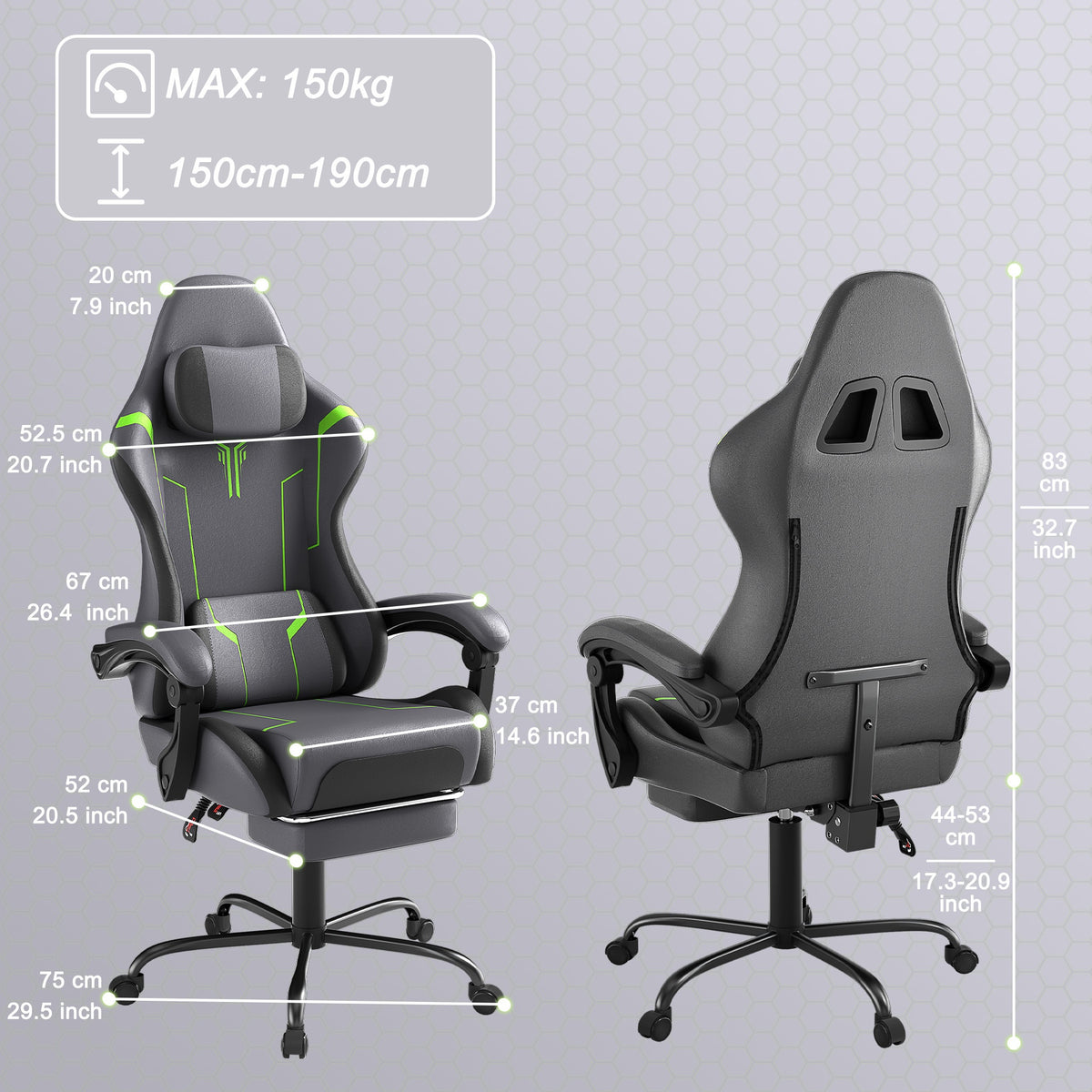 Sedia gaming, 150 kg per gaming e postazione PC – vista dettagliata 4