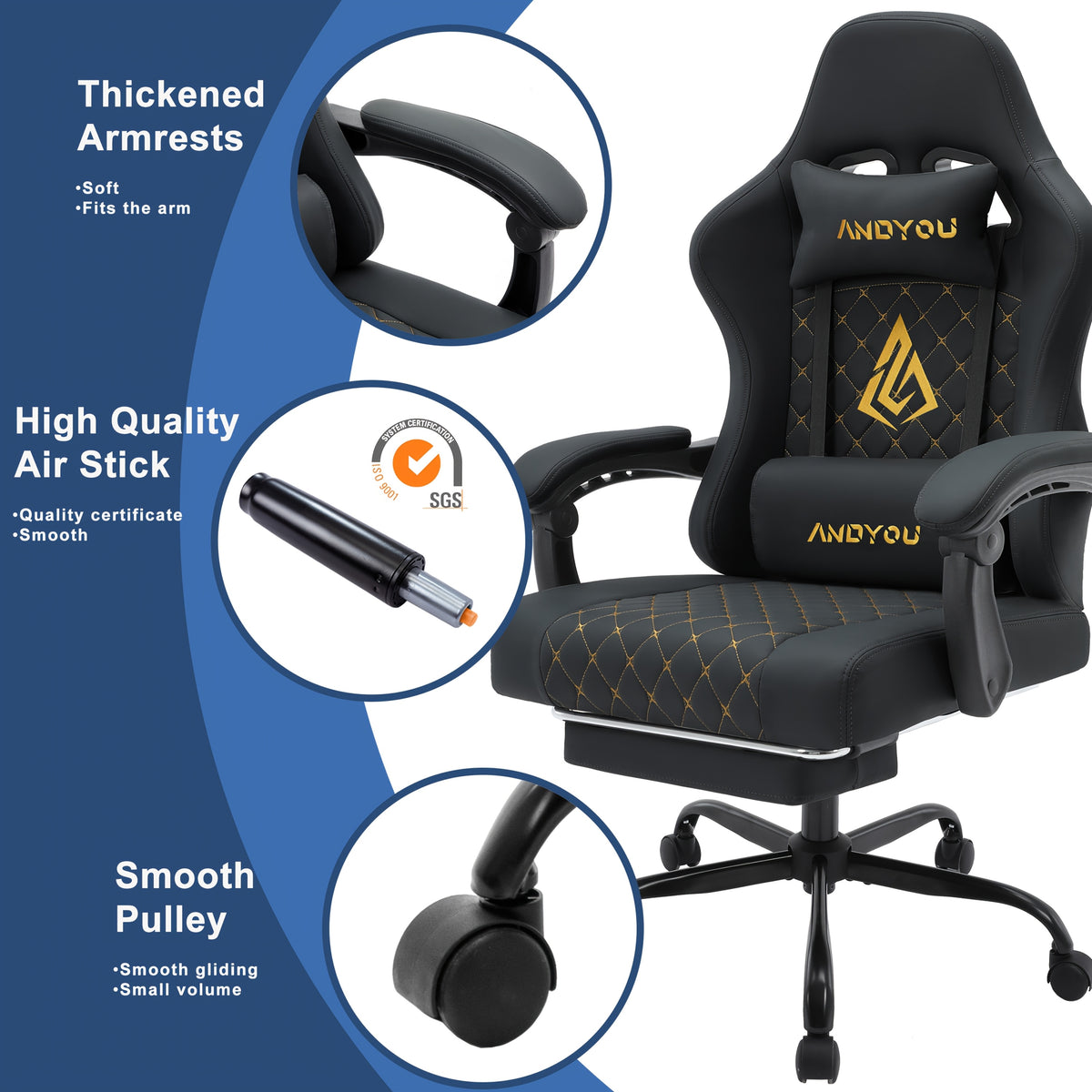 Sedia gaming, Nero per gaming – vista dettagliata 2