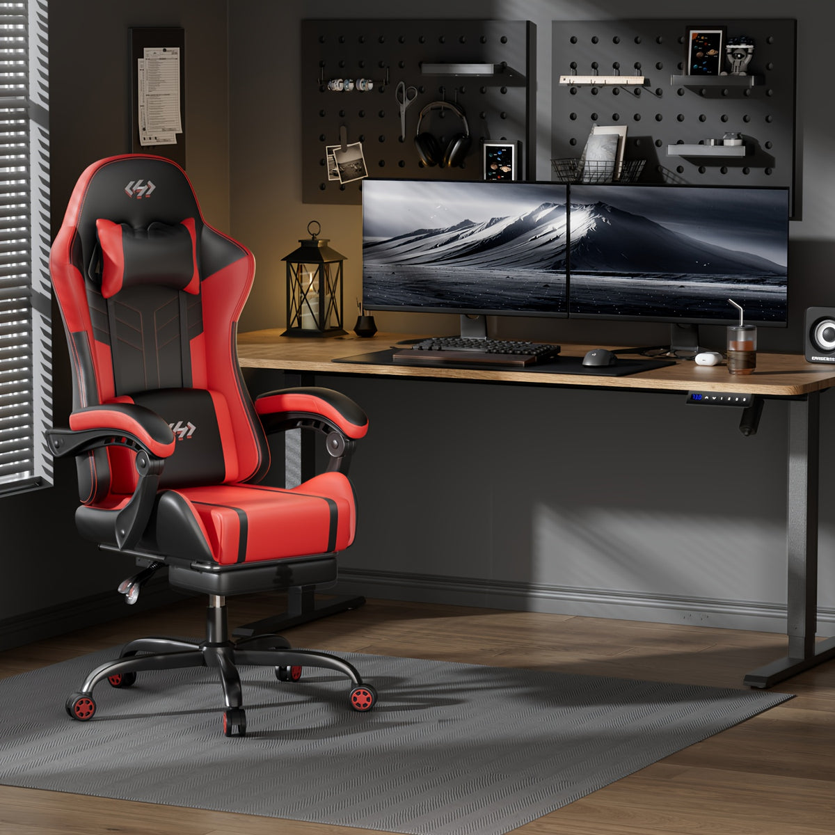 Sedia gaming, Nero rosso per gaming e postazione PC – vista dettagliata 6