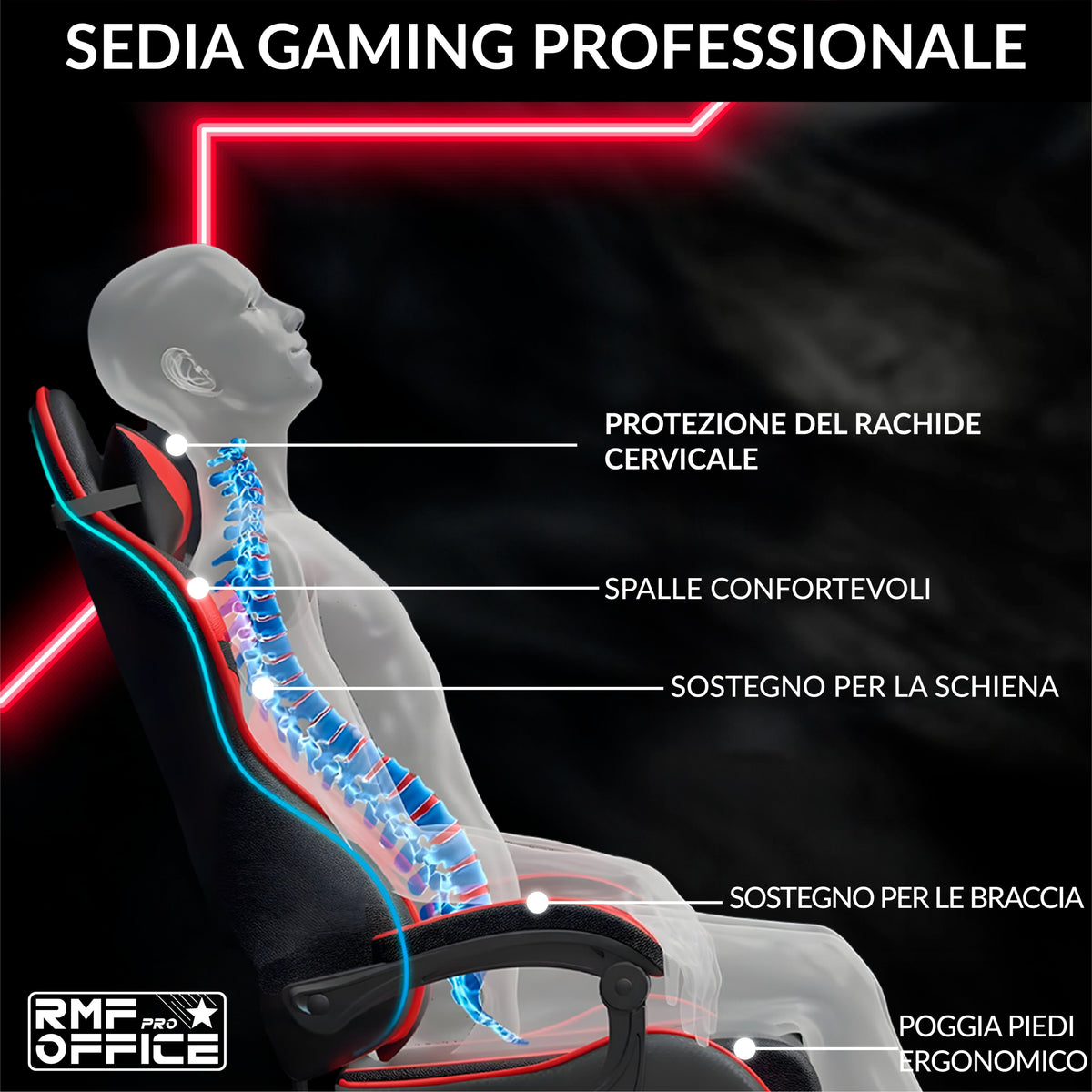 Sedia gaming, regolabile per postazione PC – vista dettagliata 14