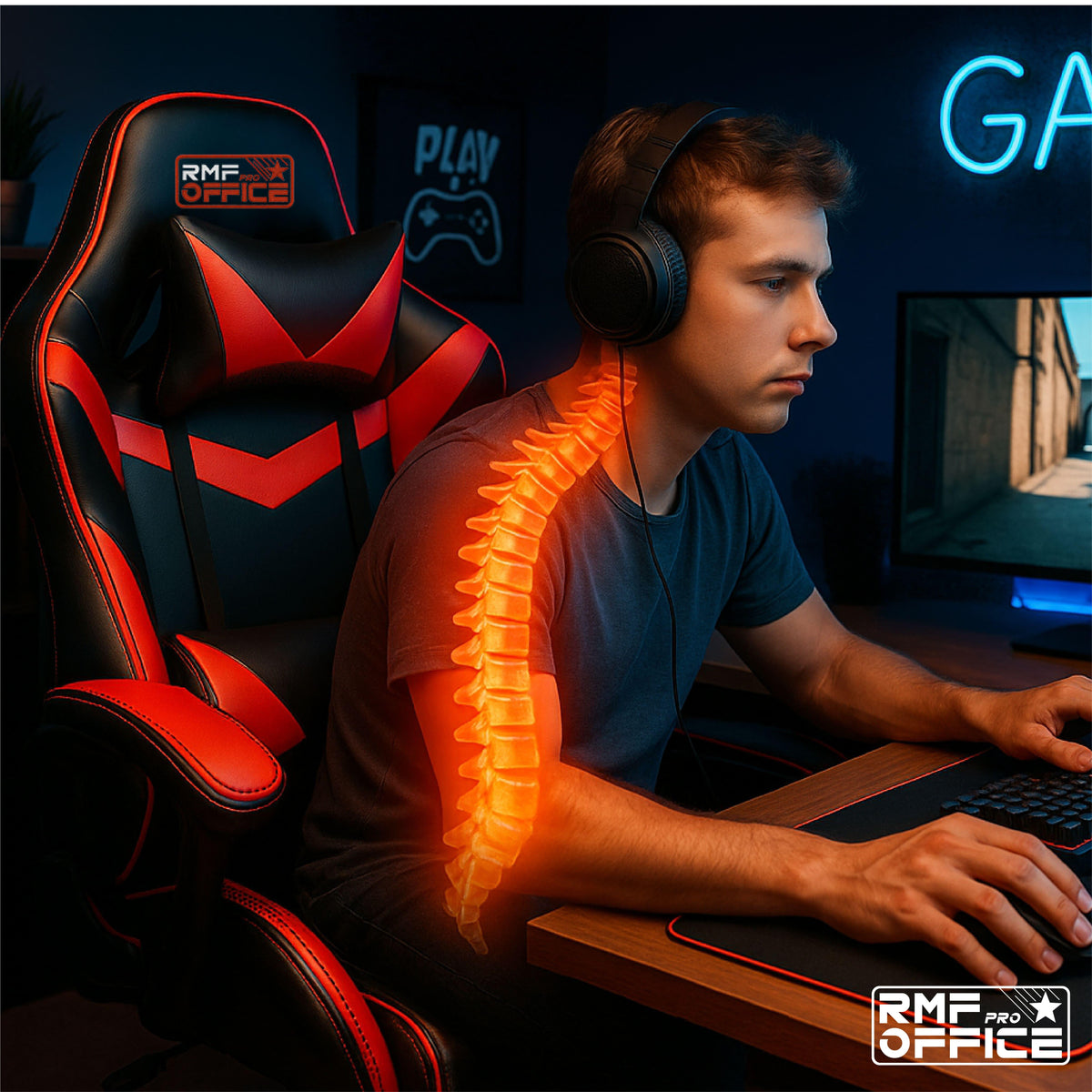 Sedia gaming, regolabile per postazione PC – vista dettagliata 16