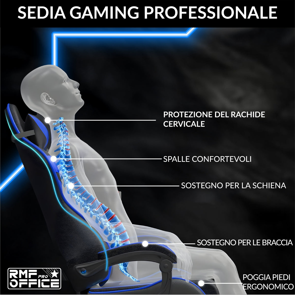 Sedia gaming, regolabile per postazione PC – vista dettagliata 23