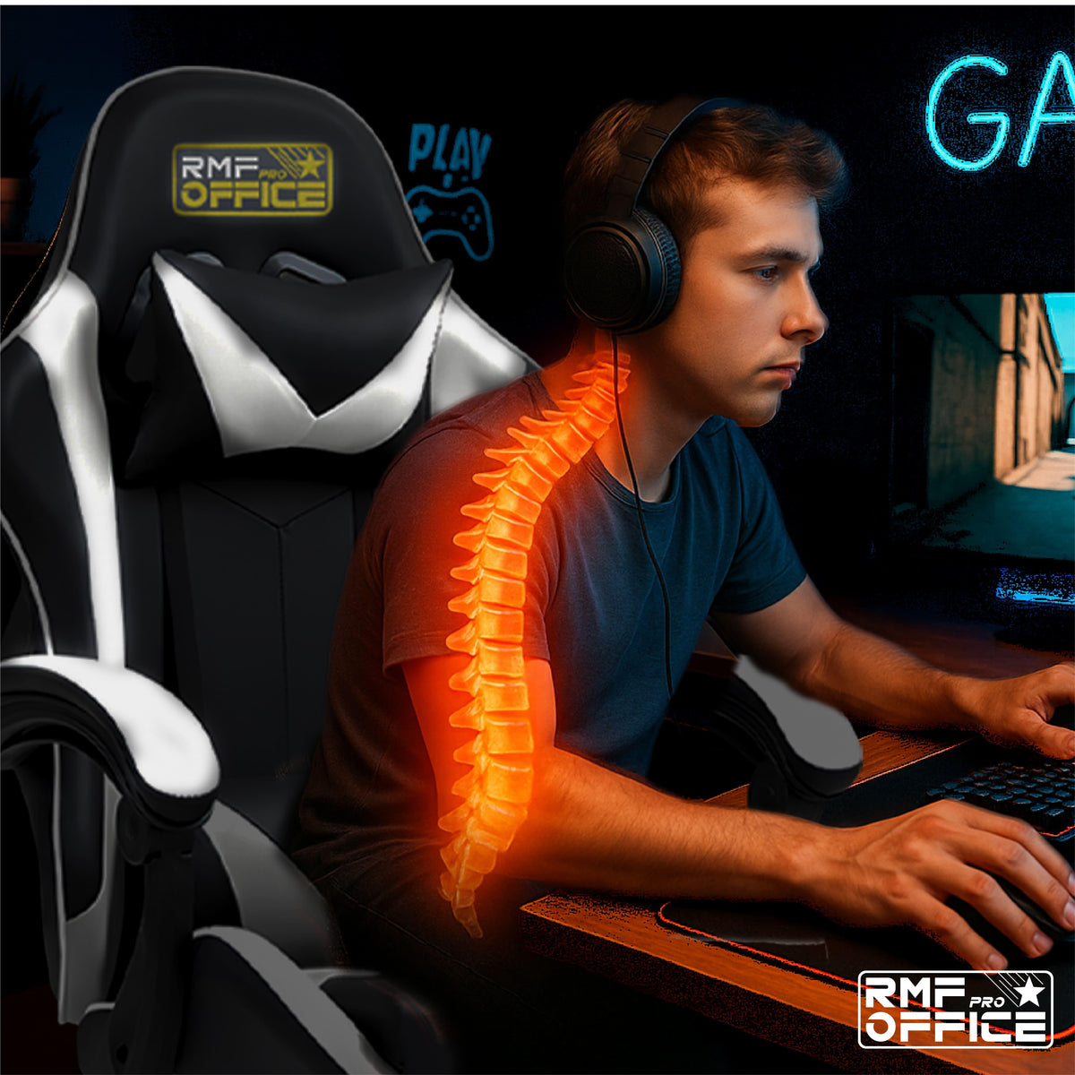 Sedia gaming, regolabile per postazione PC – vista dettagliata 35