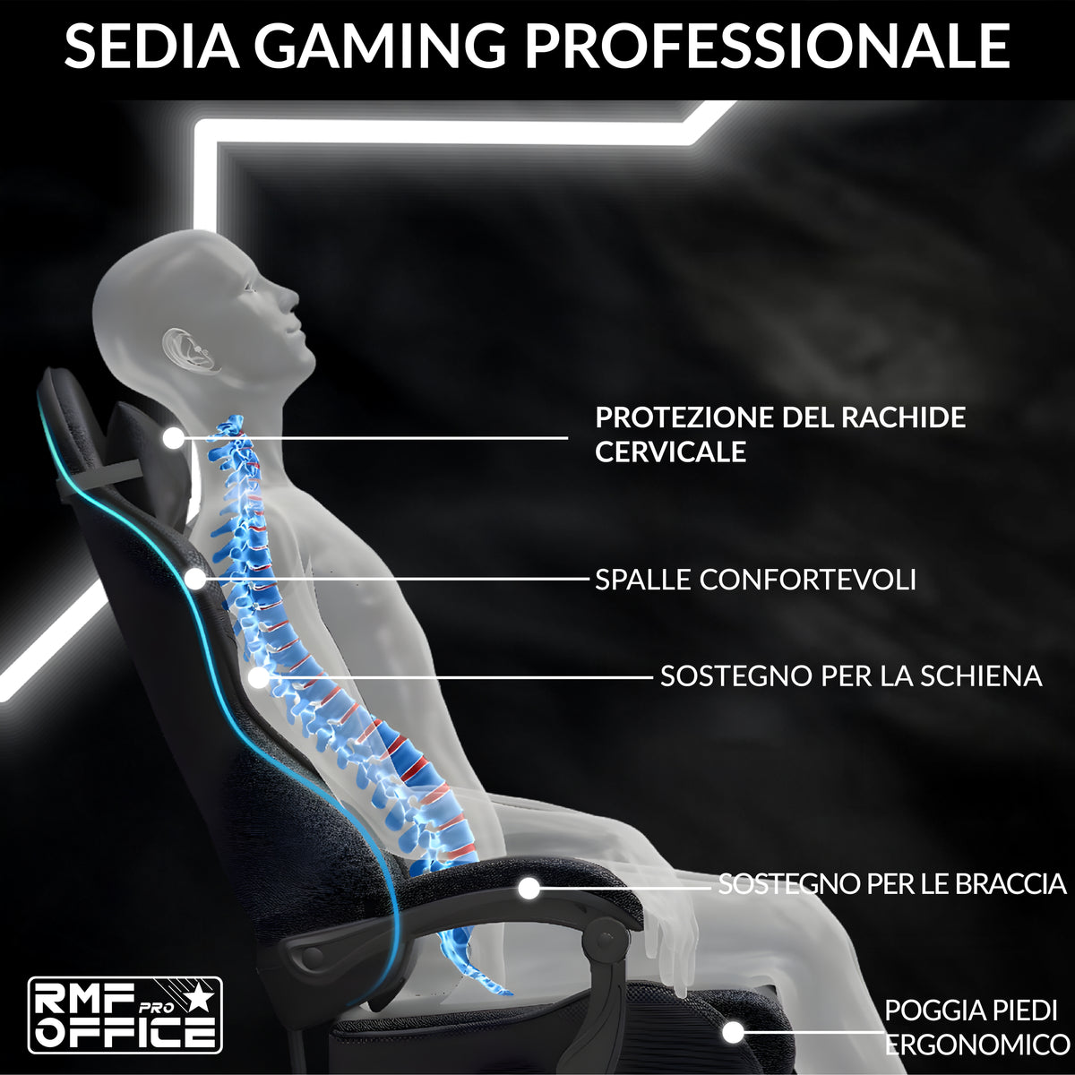 Sedia gaming, regolabile per postazione PC – vista dettagliata 60
