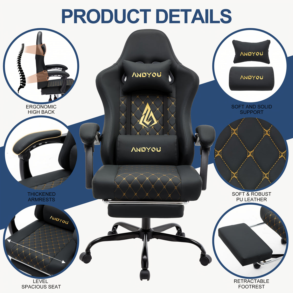 Sedia gaming, regolabile per postazione PC e gaming – vista dettagliata 10
