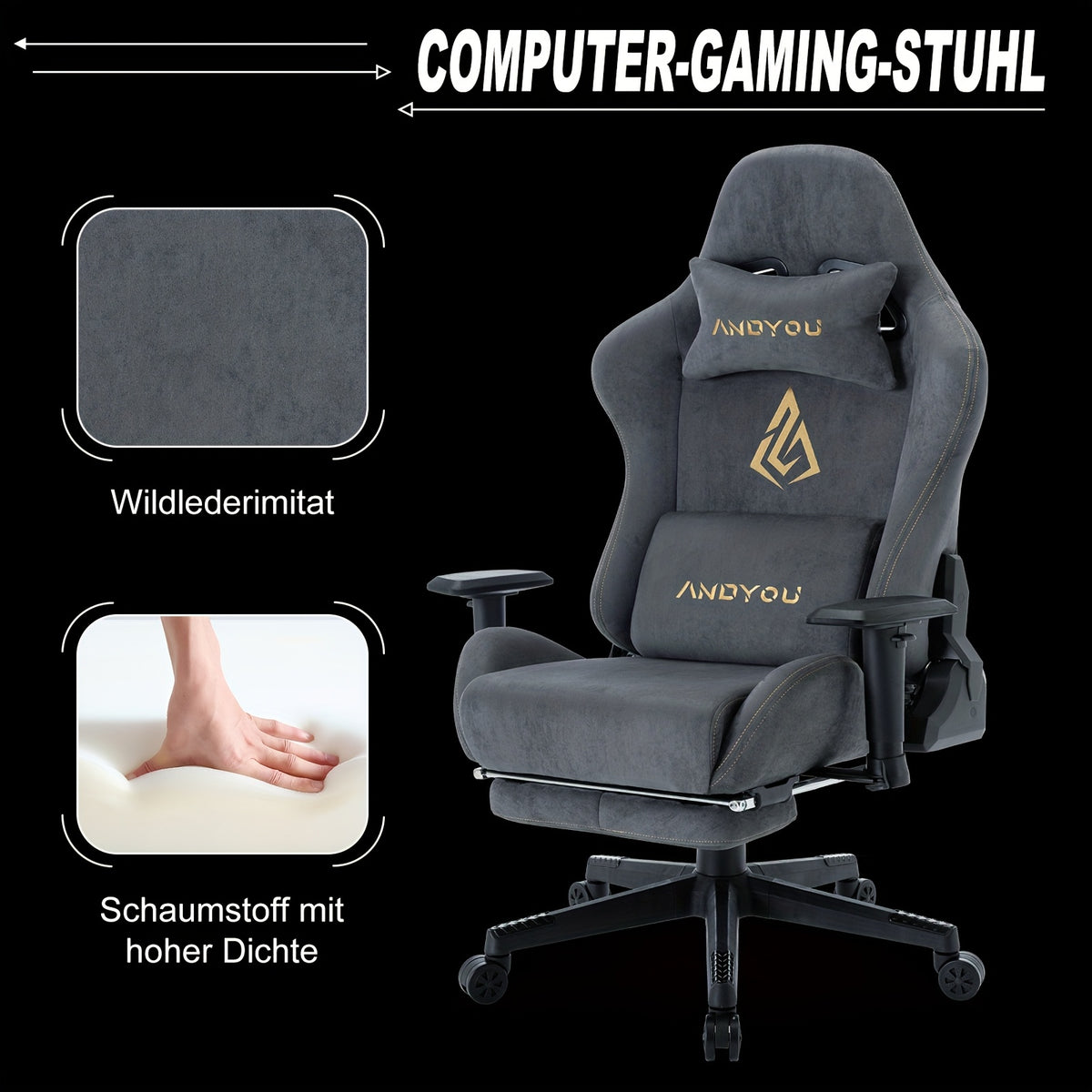 Sedia gaming, Rosso per postazione PC e ufficio – vista dettagliata 5